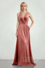 A-Line Sweep-Brush Train Bridesmaid Dress CB0276CR - COCOMELODY