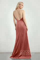 A-Line Sweep-Brush Train Bridesmaid Dress CB0276CR - COCOMELODY