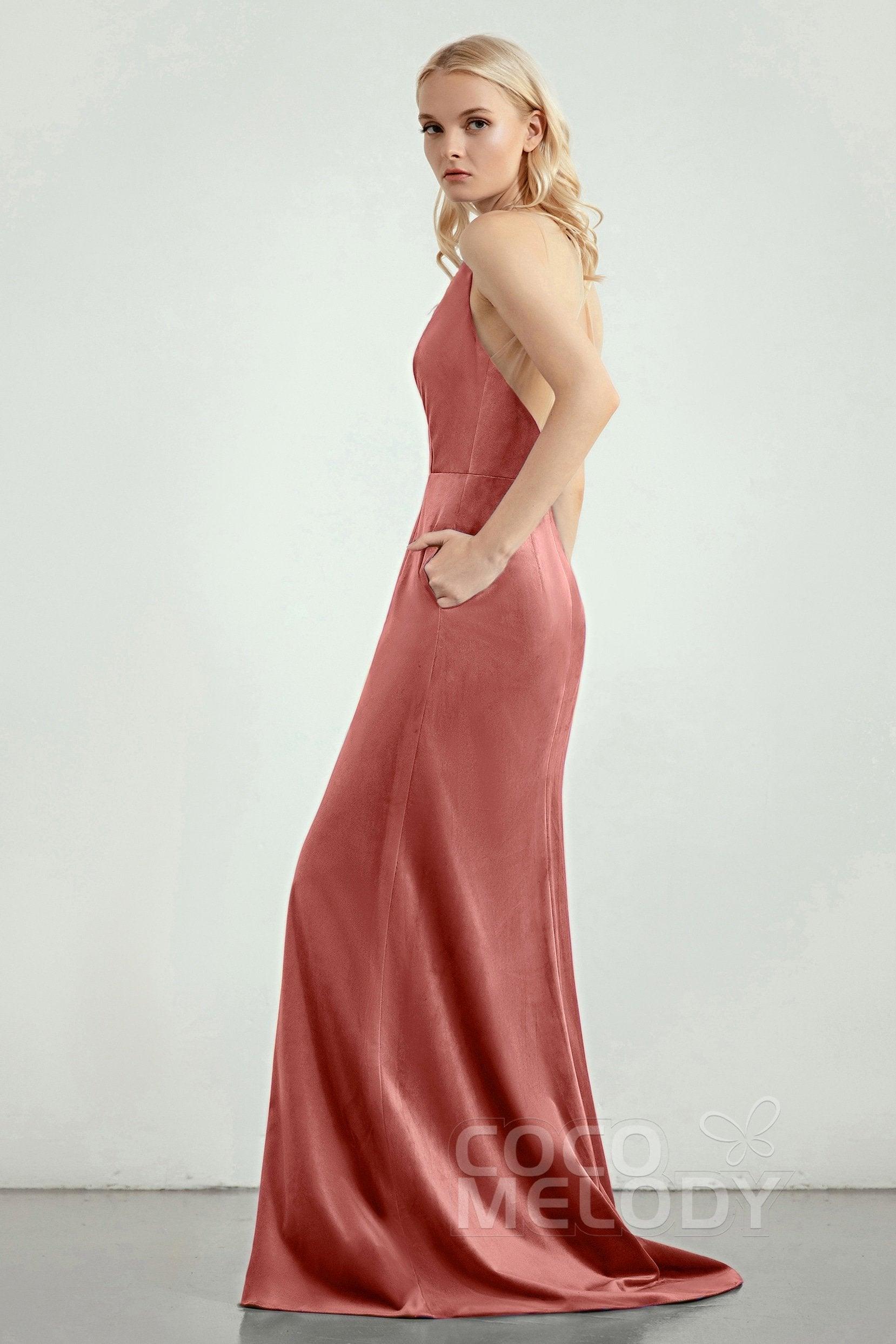 A-Line Sweep-Brush Train Bridesmaid Dress CB0276CR - COCOMELODY
