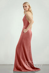 A-Line Sweep-Brush Train Bridesmaid Dress CB0276CR - COCOMELODY