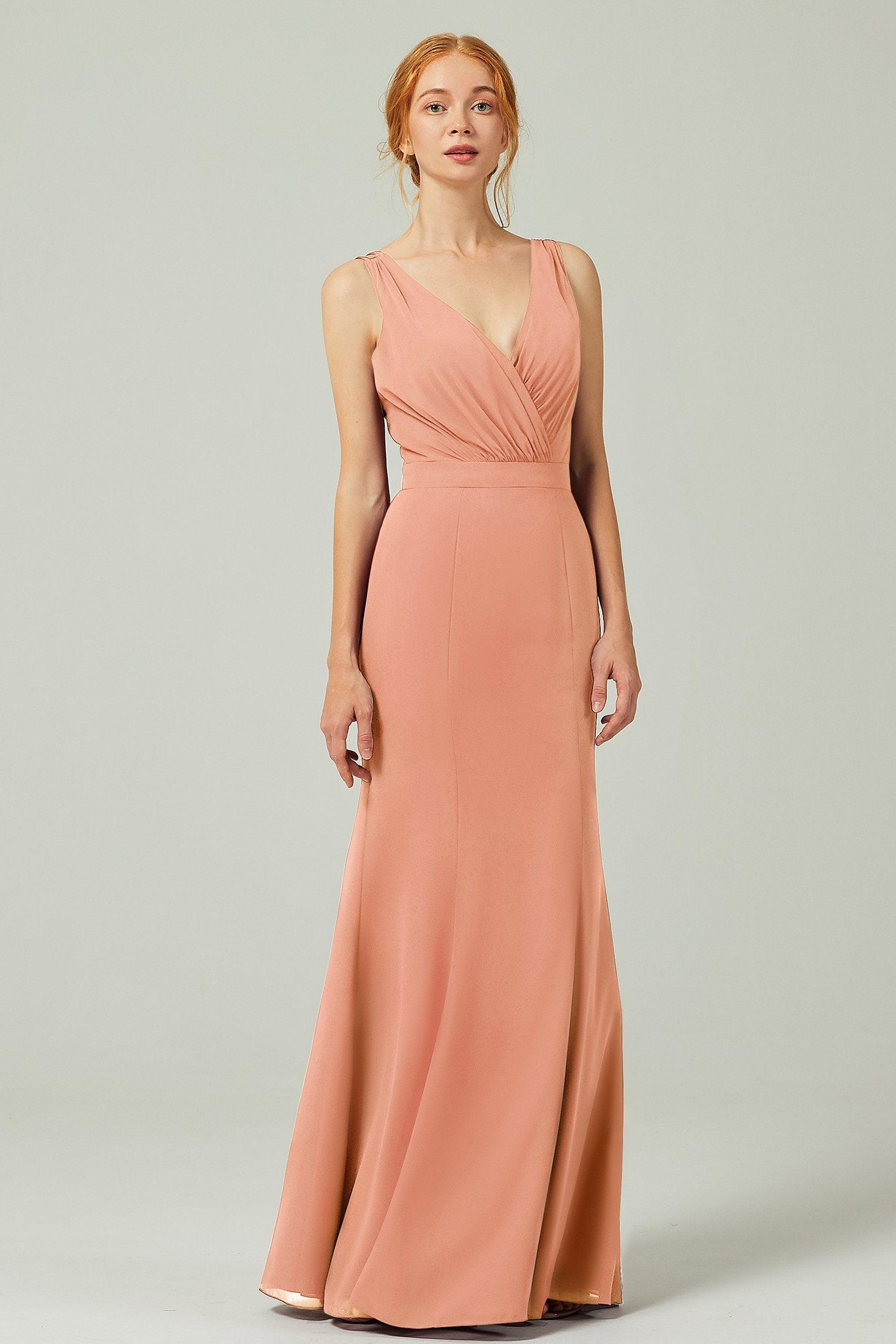 Sheath-Column Floor Length Chiffon Bridesmaid Dress CB0291 - COCOMELODY