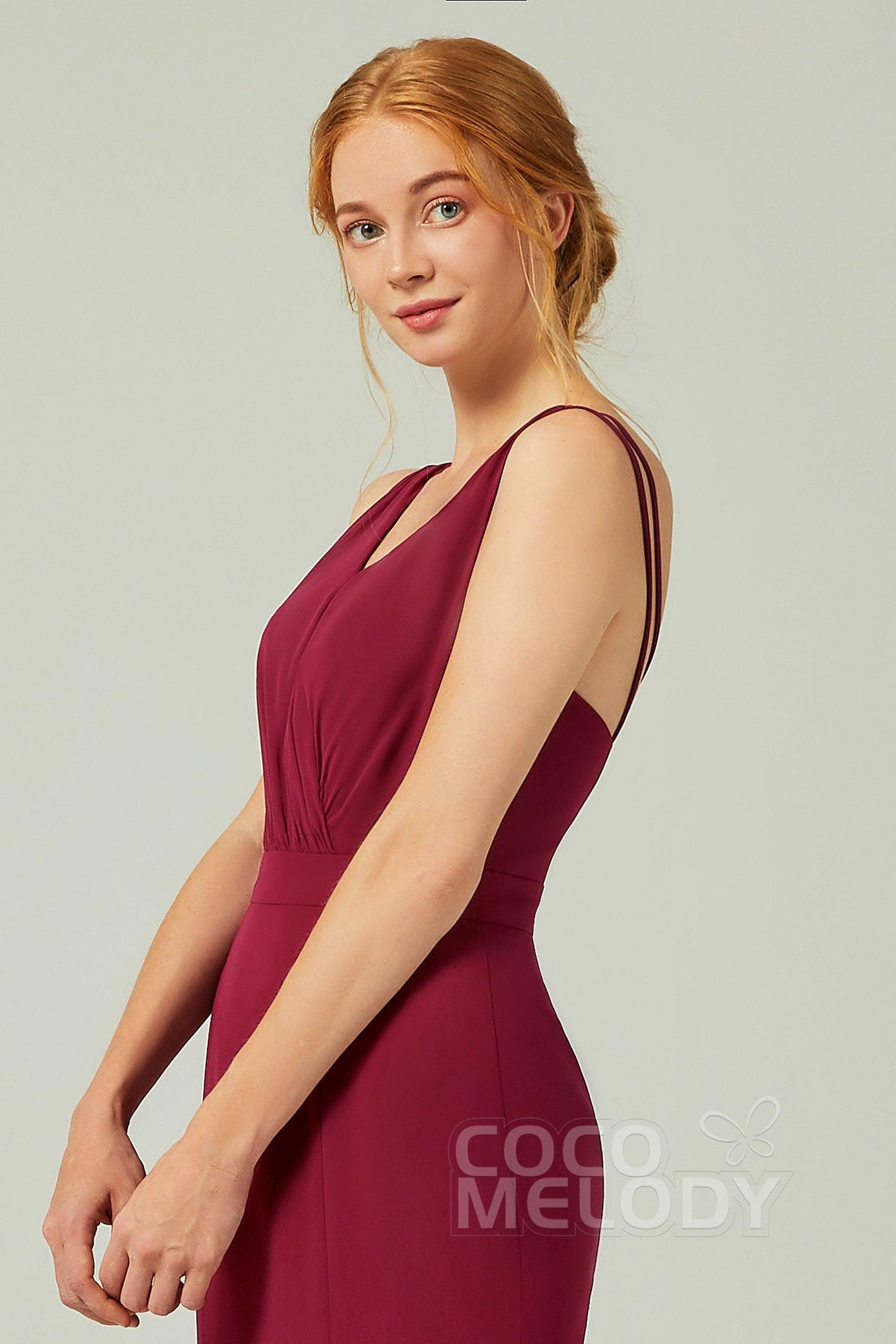 Sheath-Column Floor Length Chiffon Bridesmaid Dress CB0291 - COCOMELODY