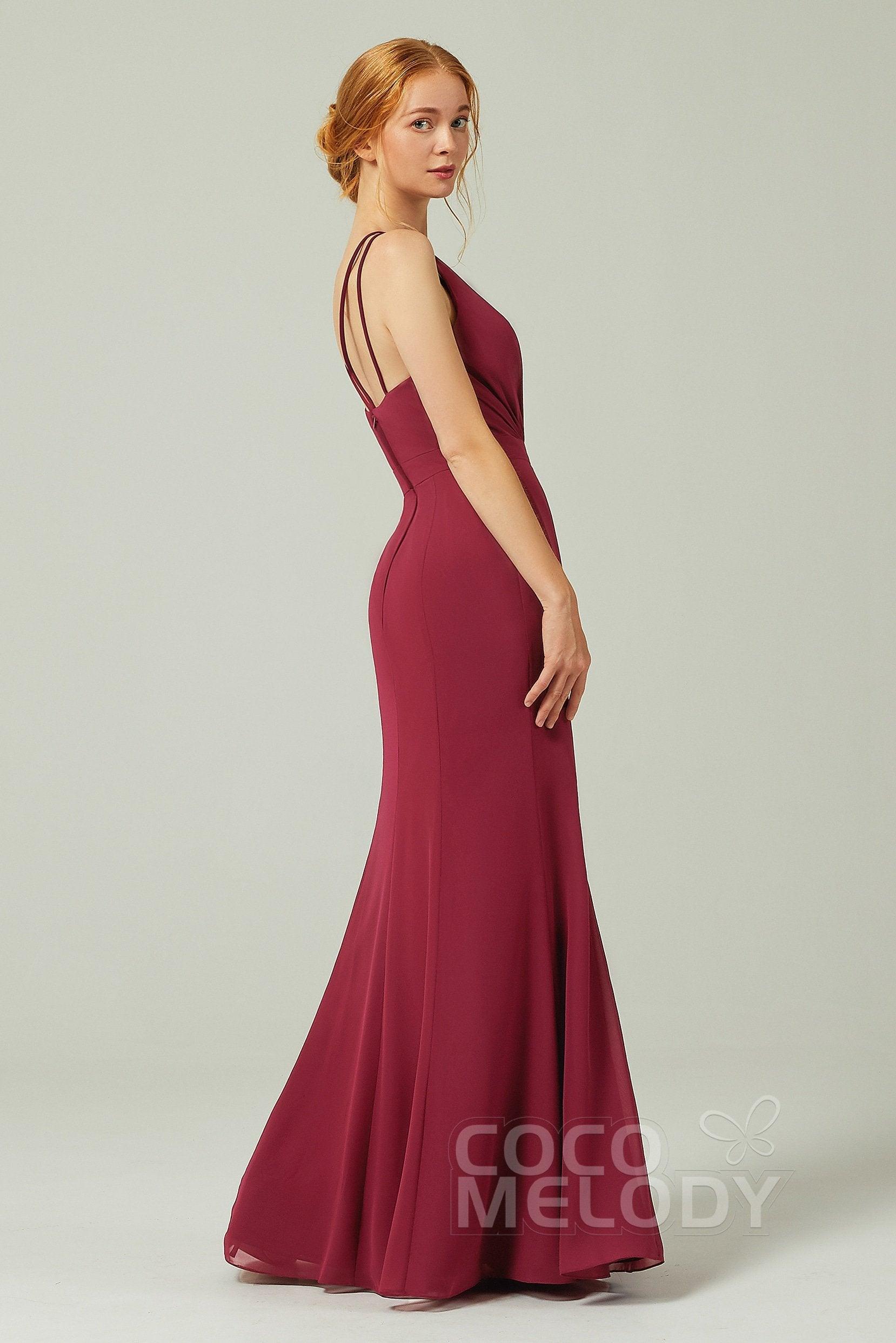 Sheath-Column Floor Length Chiffon Bridesmaid Dress CB0291 - COCOMELODY
