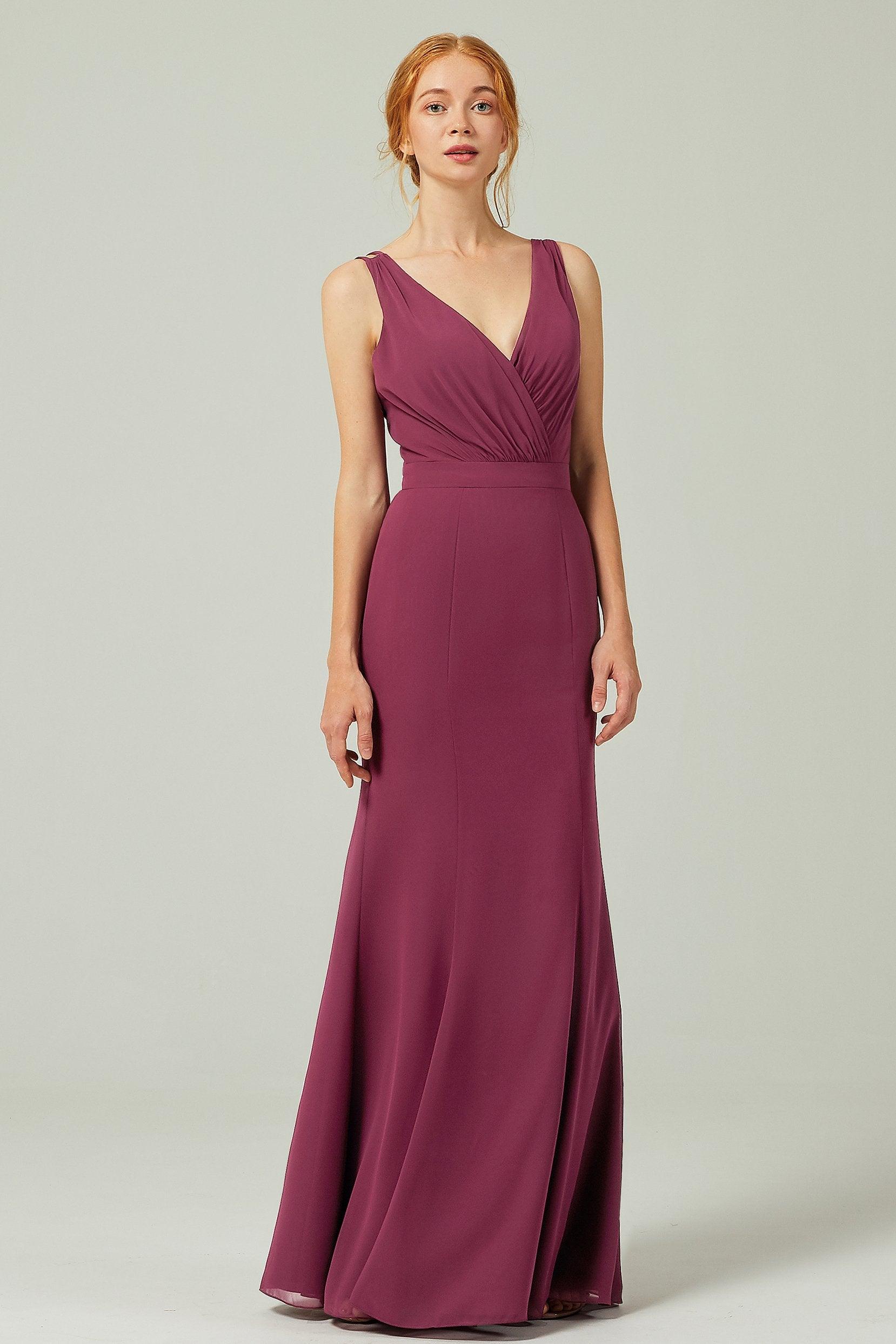 Sheath-Column Floor Length Chiffon Bridesmaid Dress CB0291 - COCOMELODY