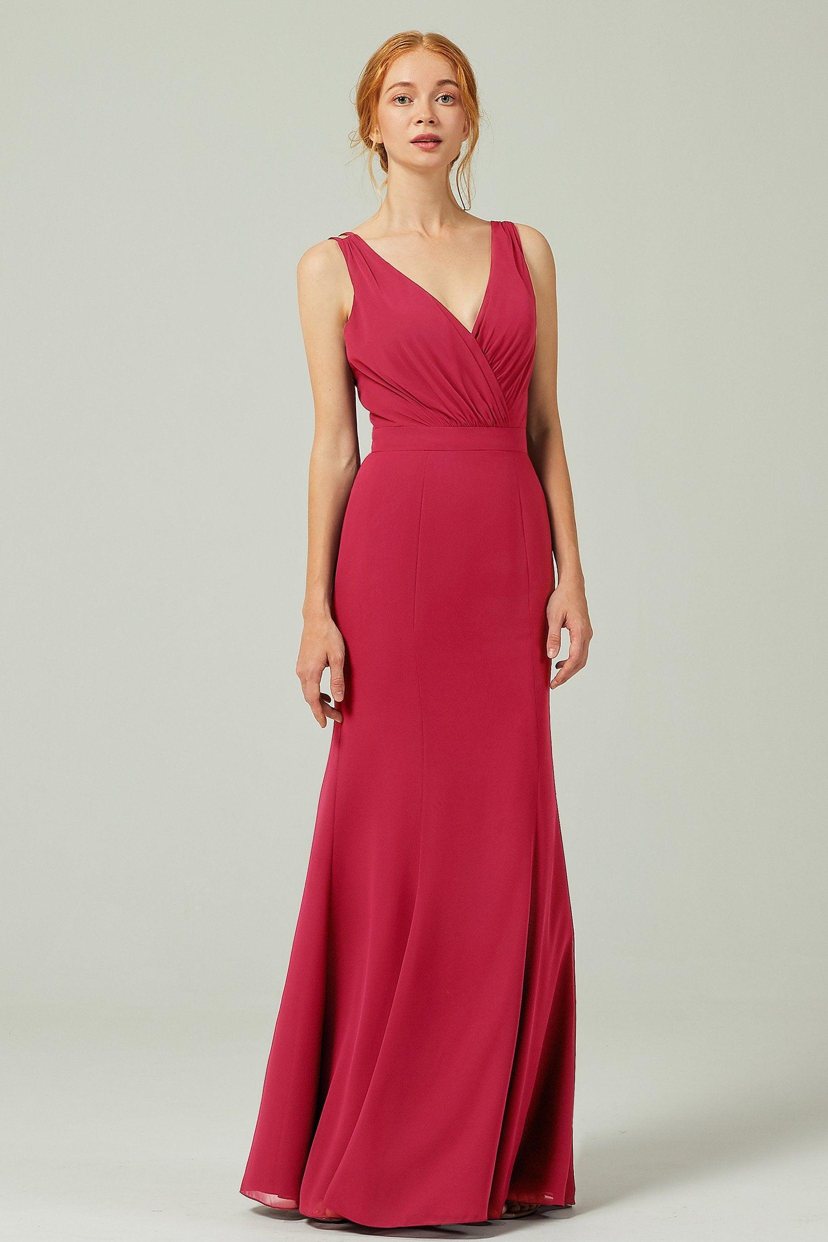 Sheath-Column Floor Length Chiffon Bridesmaid Dress CB0291 - COCOMELODY