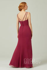 Sheath-Column Floor Length Chiffon Bridesmaid Dress CB0291 - COCOMELODY
