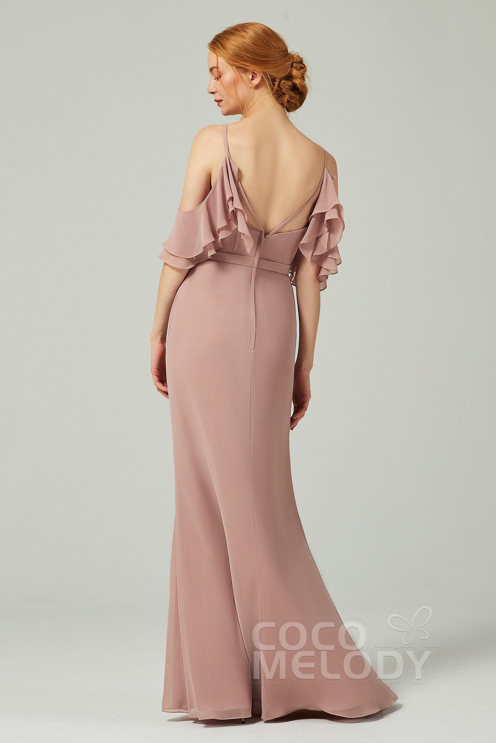 Sheath-Column Floor Length Chiffon Bridesmaid Dress CB0301 - COCOMELODY