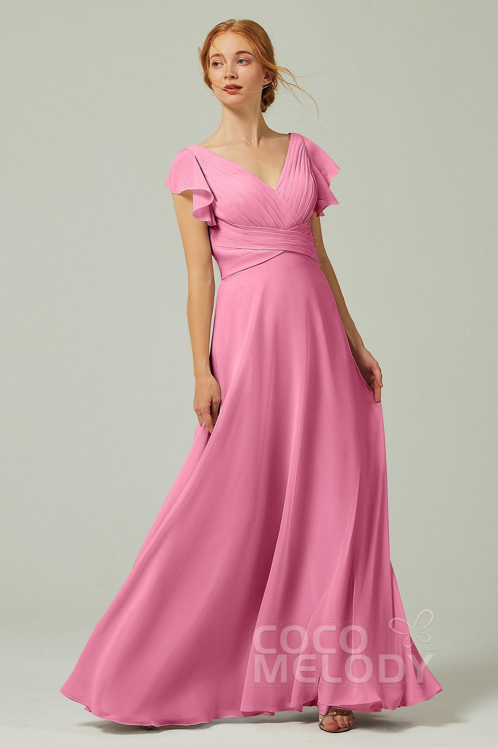 A-Line Floor Length Chiffon Bridesmaid Dress CB0302PS - COCOMELODY