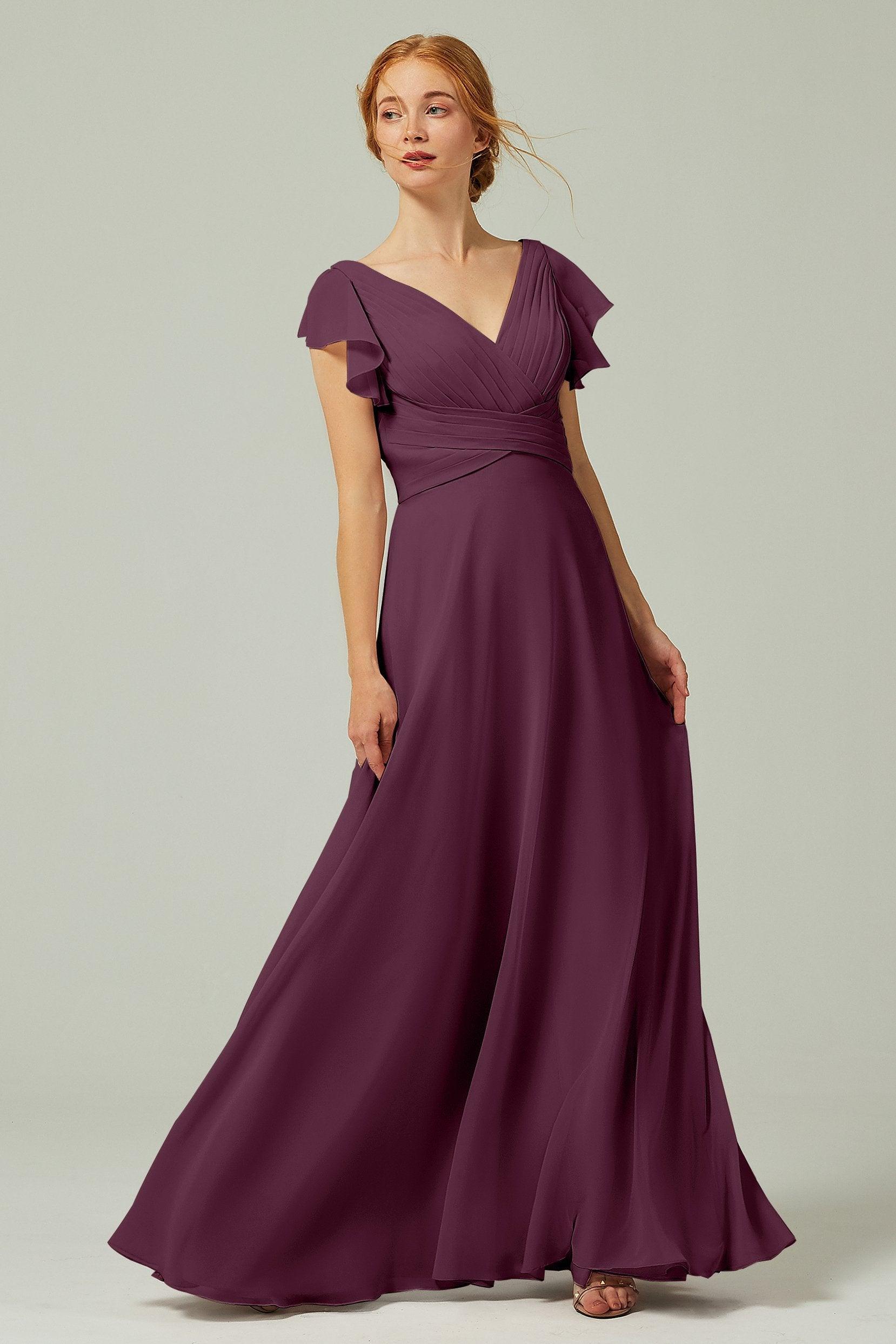 A-Line Floor Length Chiffon Bridesmaid Dress CB0302PS - COCOMELODY