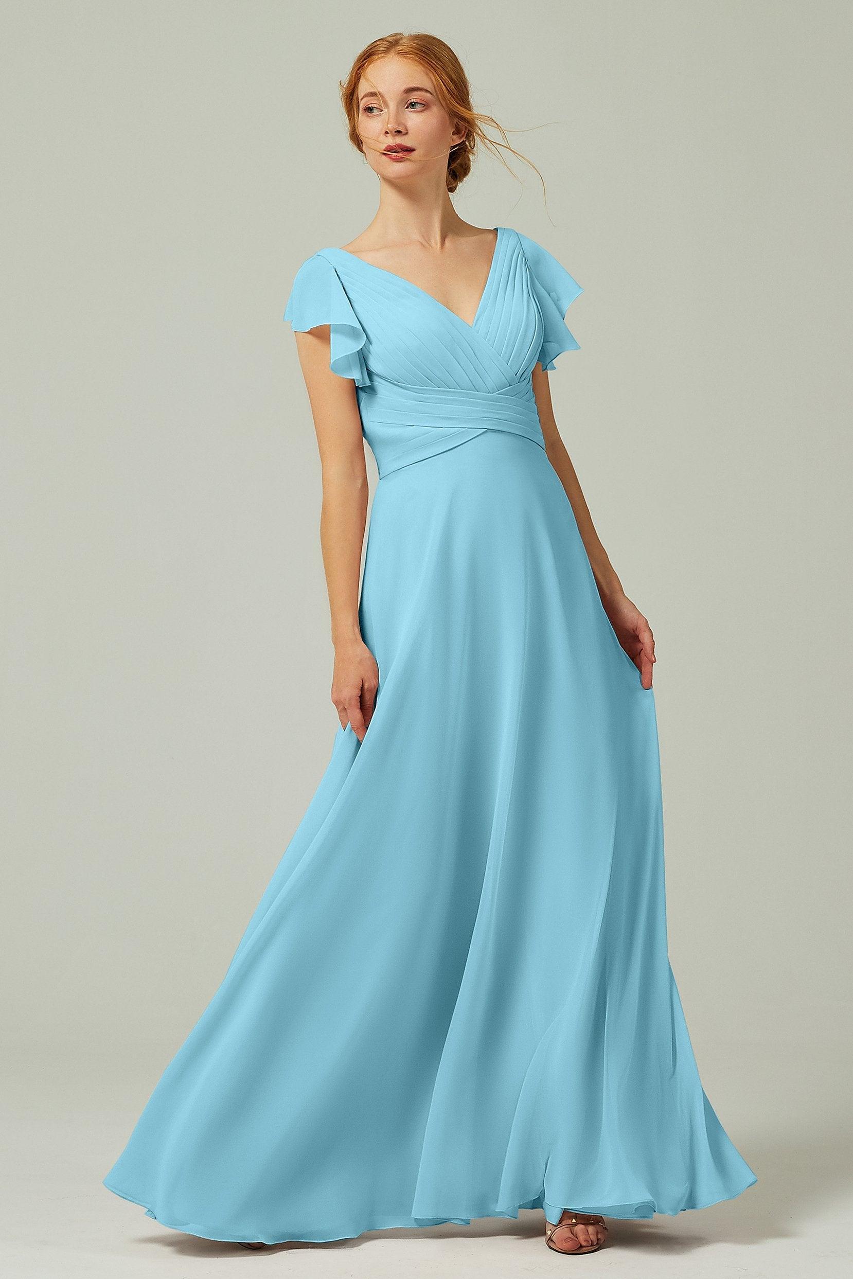 A-Line Floor Length Chiffon Bridesmaid Dress CB0302PS - COCOMELODY