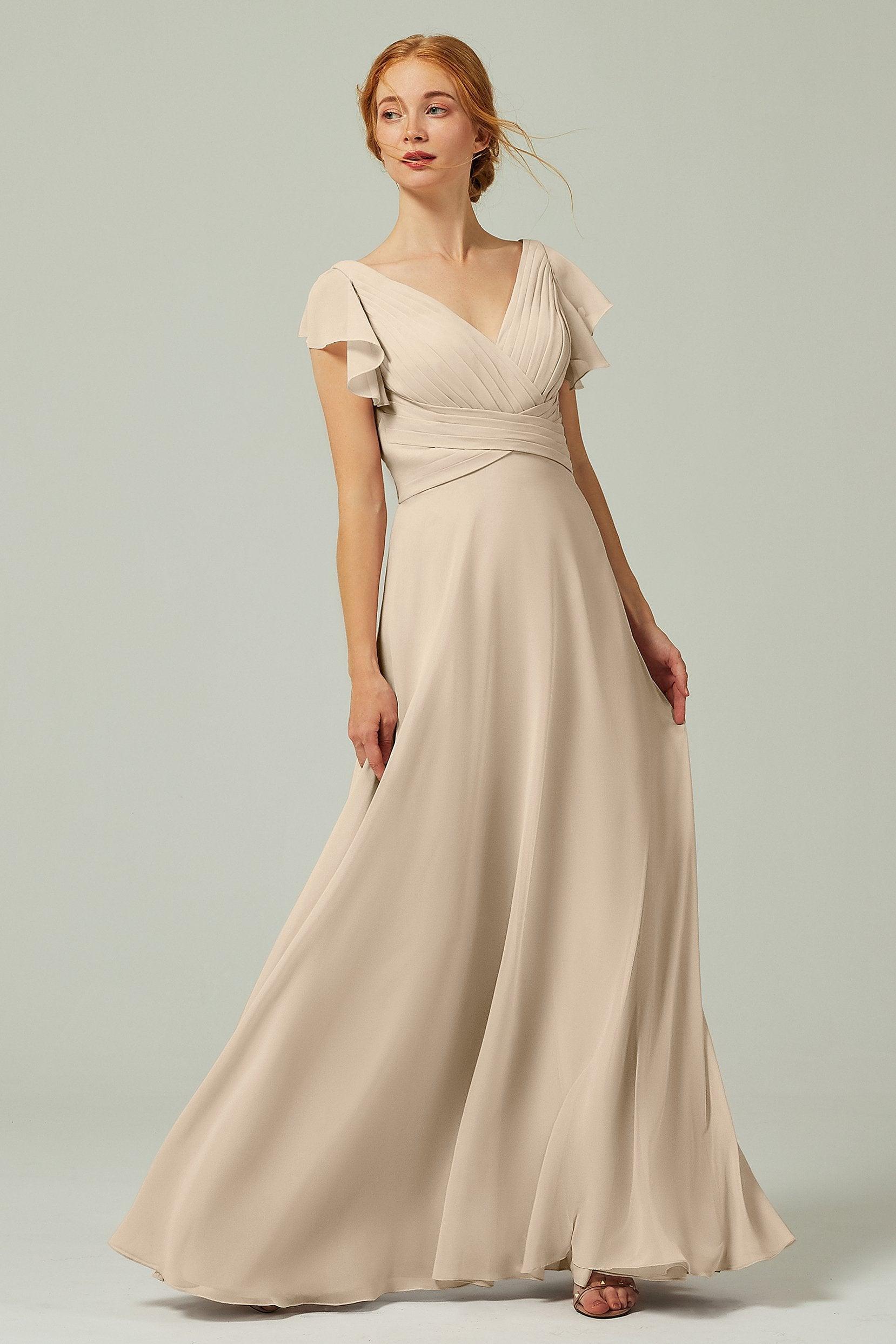 A-Line Floor Length Chiffon Bridesmaid Dress CB0302PS - COCOMELODY