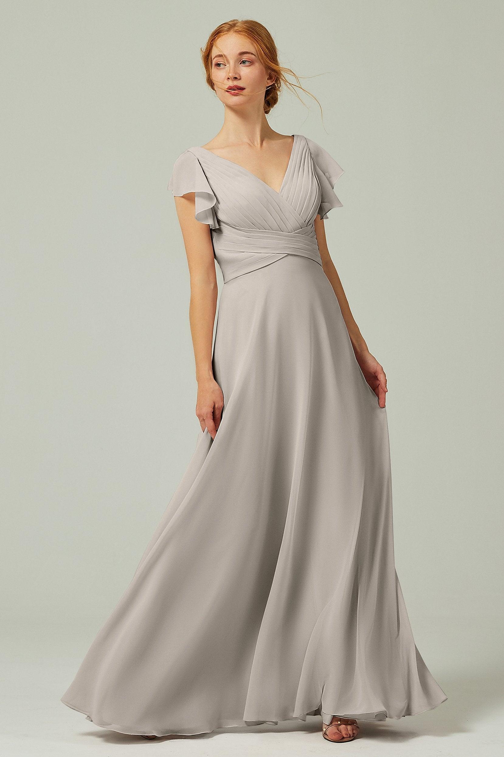 A-Line Floor Length Chiffon Bridesmaid Dress CB0302PS - COCOMELODY