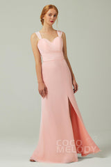 Sheath-Column Floor Length Chiffon Bridesmaid Dress CB0305 - COCOMELODY