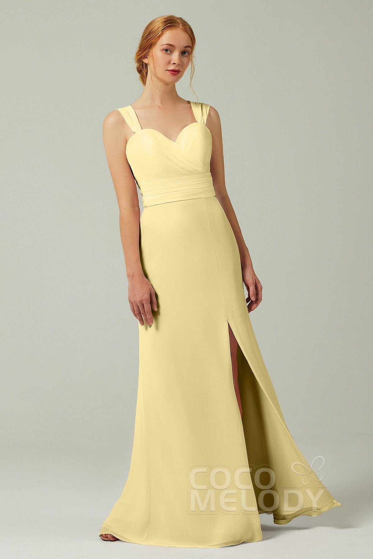 Sheath-Column Floor Length Chiffon Bridesmaid Dress CB0305 - COCOMELODY