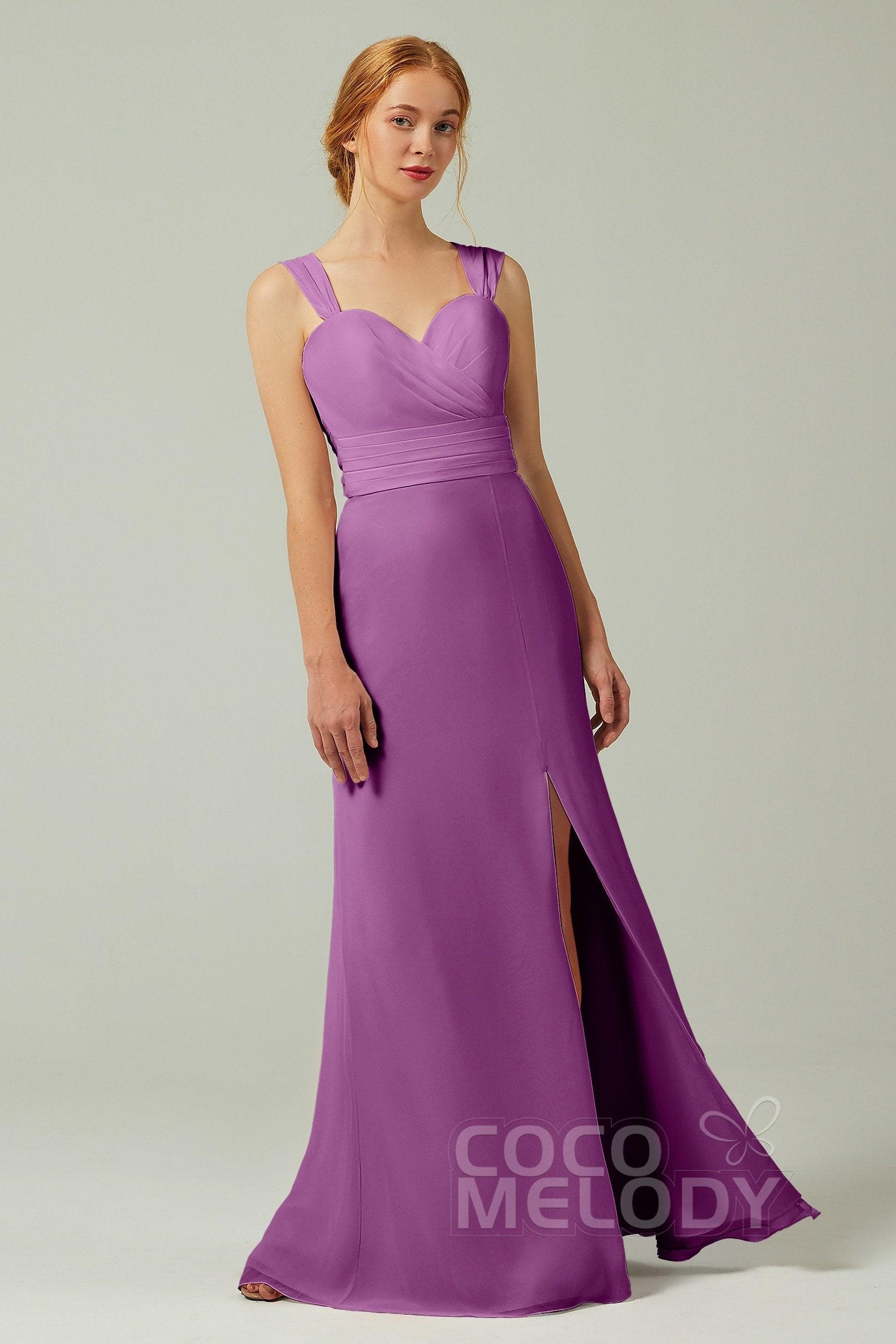 Sheath-Column Floor Length Chiffon Bridesmaid Dress CB0305 - COCOMELODY
