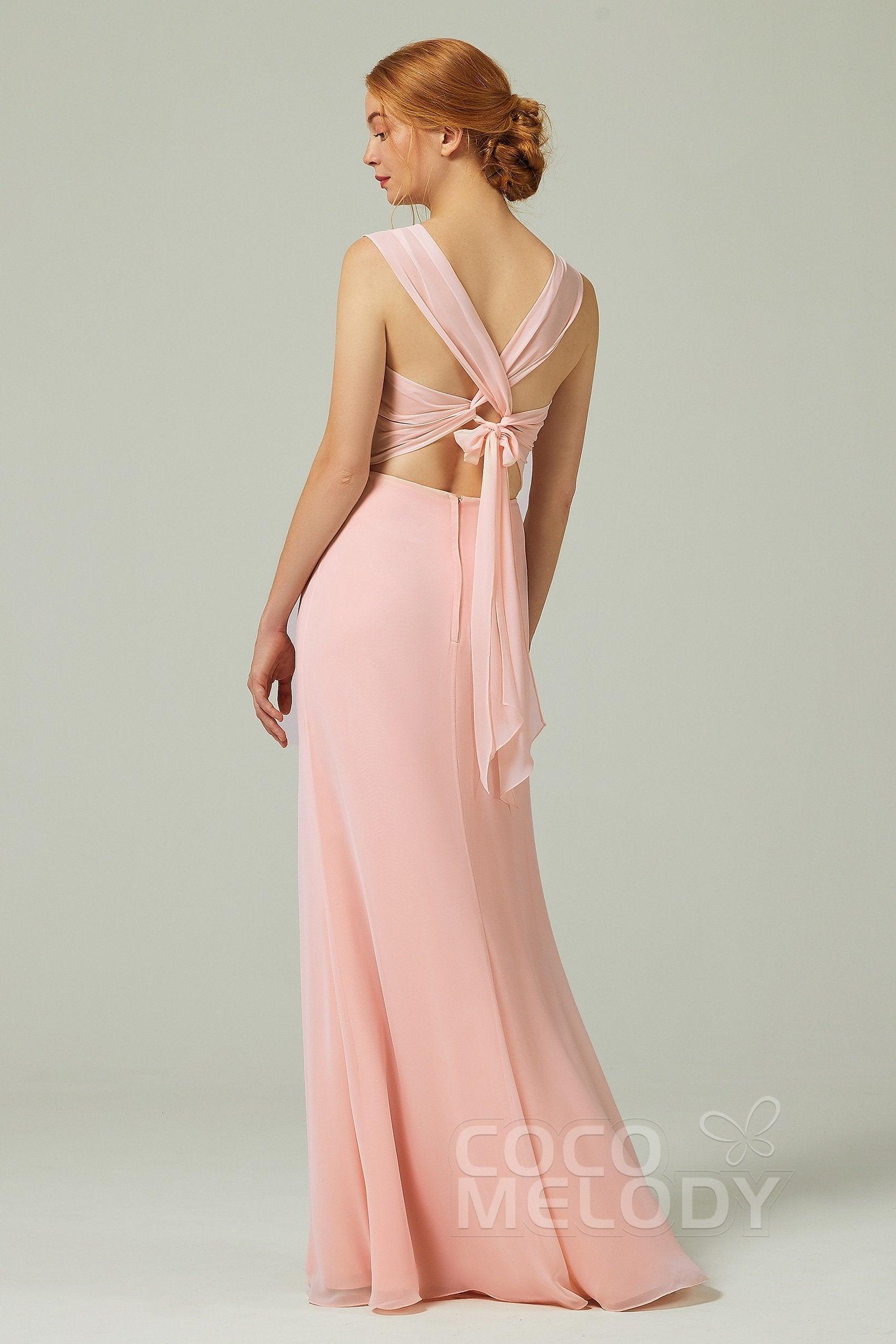 Sheath-Column Floor Length Chiffon Bridesmaid Dress CB0305 - COCOMELODY