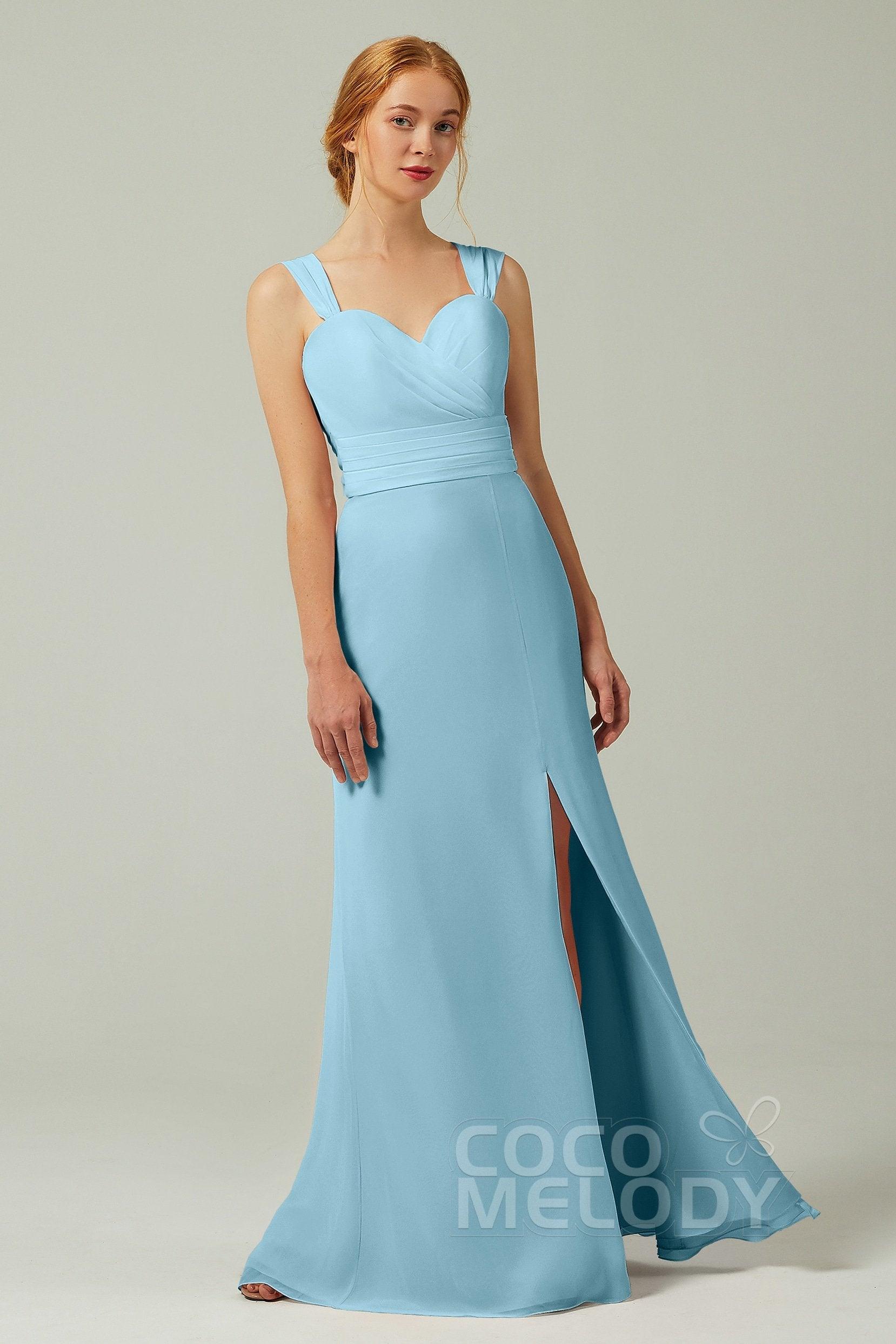 Sheath-Column Floor Length Chiffon Bridesmaid Dress CB0305 - COCOMELODY