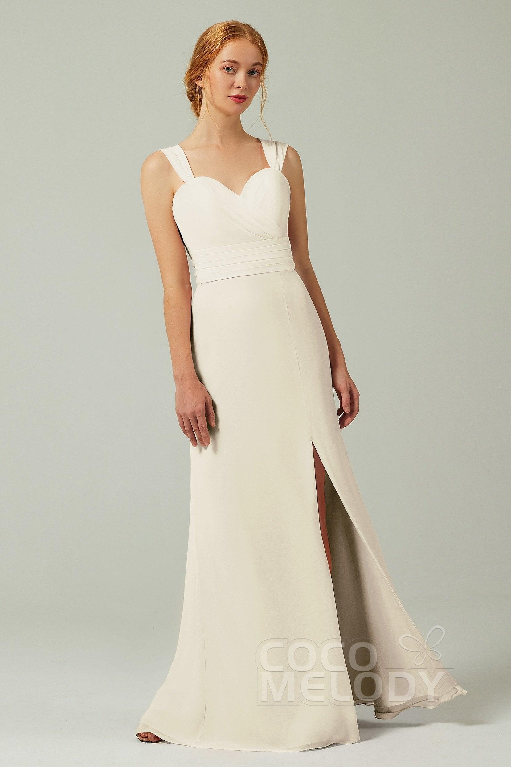 Sheath-Column Floor Length Chiffon Bridesmaid Dress CB0305 - COCOMELODY