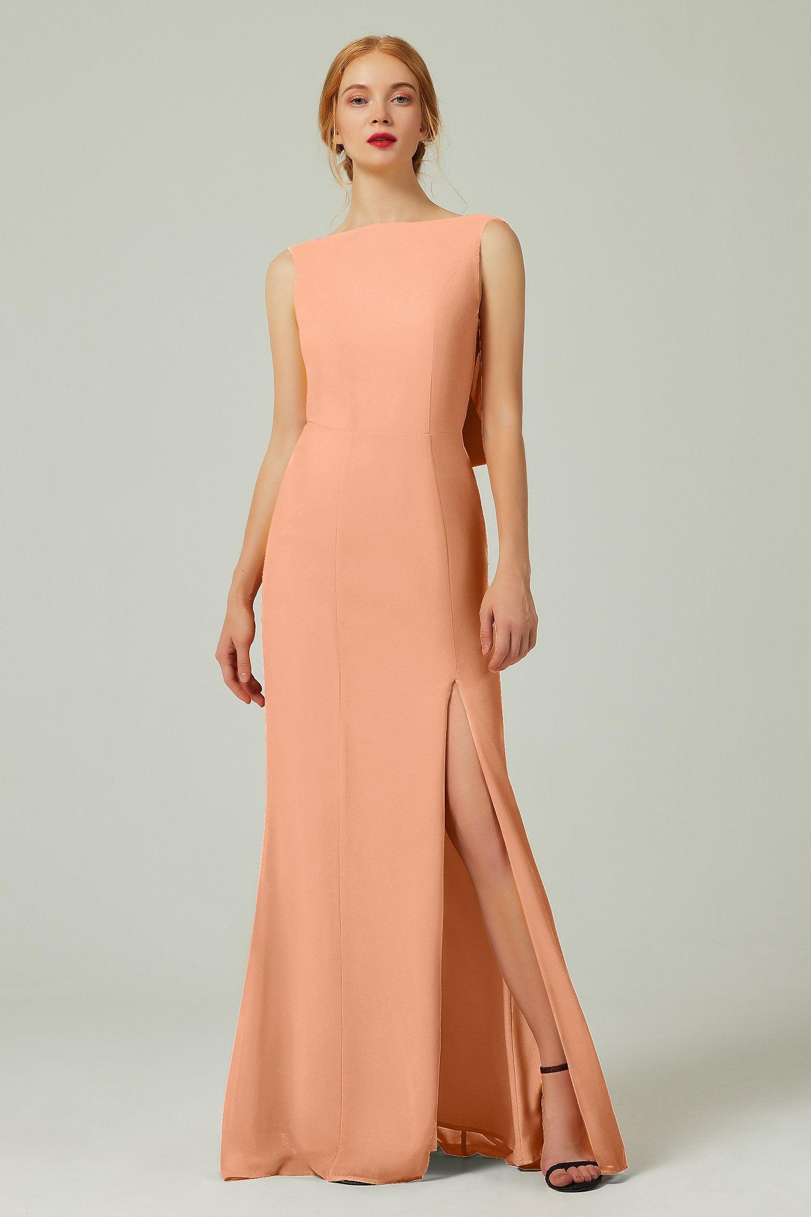 Sheath-Column Sweep-Brush Chiffon Bridesmaid Dress Formal Dresses CB0310PS - COCOMELODY