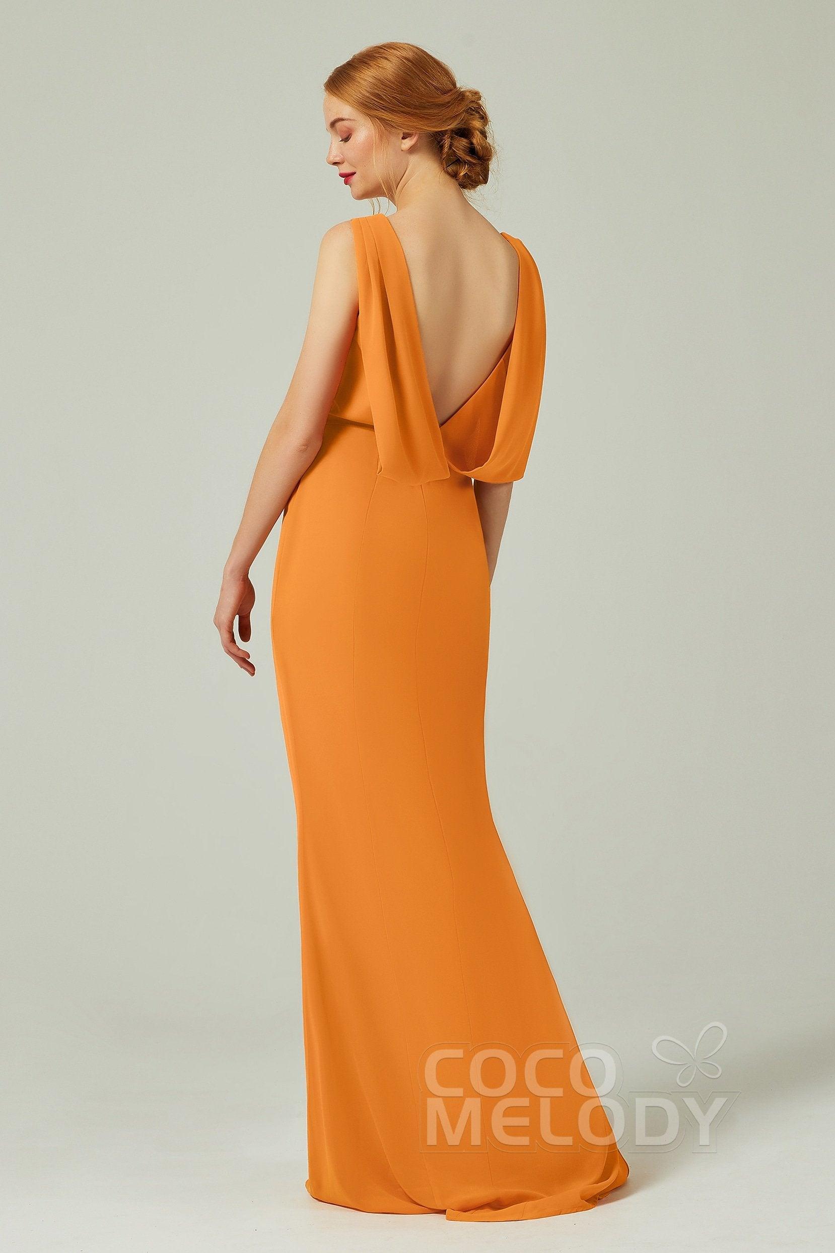 Sheath-Column Sweep-Brush Chiffon Bridesmaid Dress Formal Dresses CB0310PS - COCOMELODY