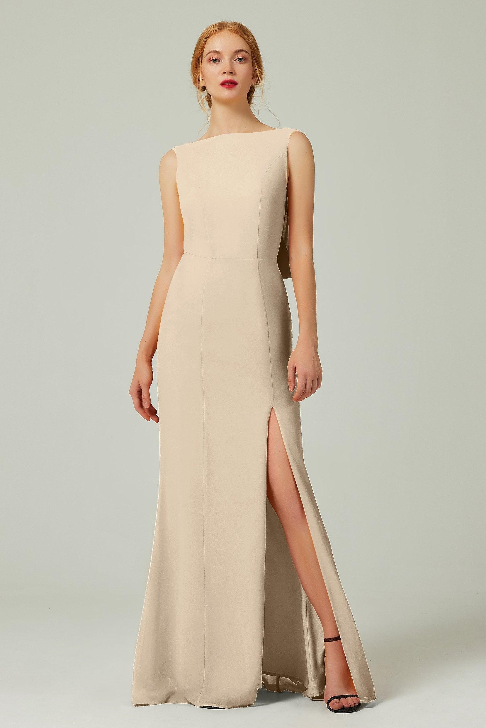 Sheath-Column Sweep-Brush Chiffon Bridesmaid Dress Formal Dresses CB0310PS - COCOMELODY