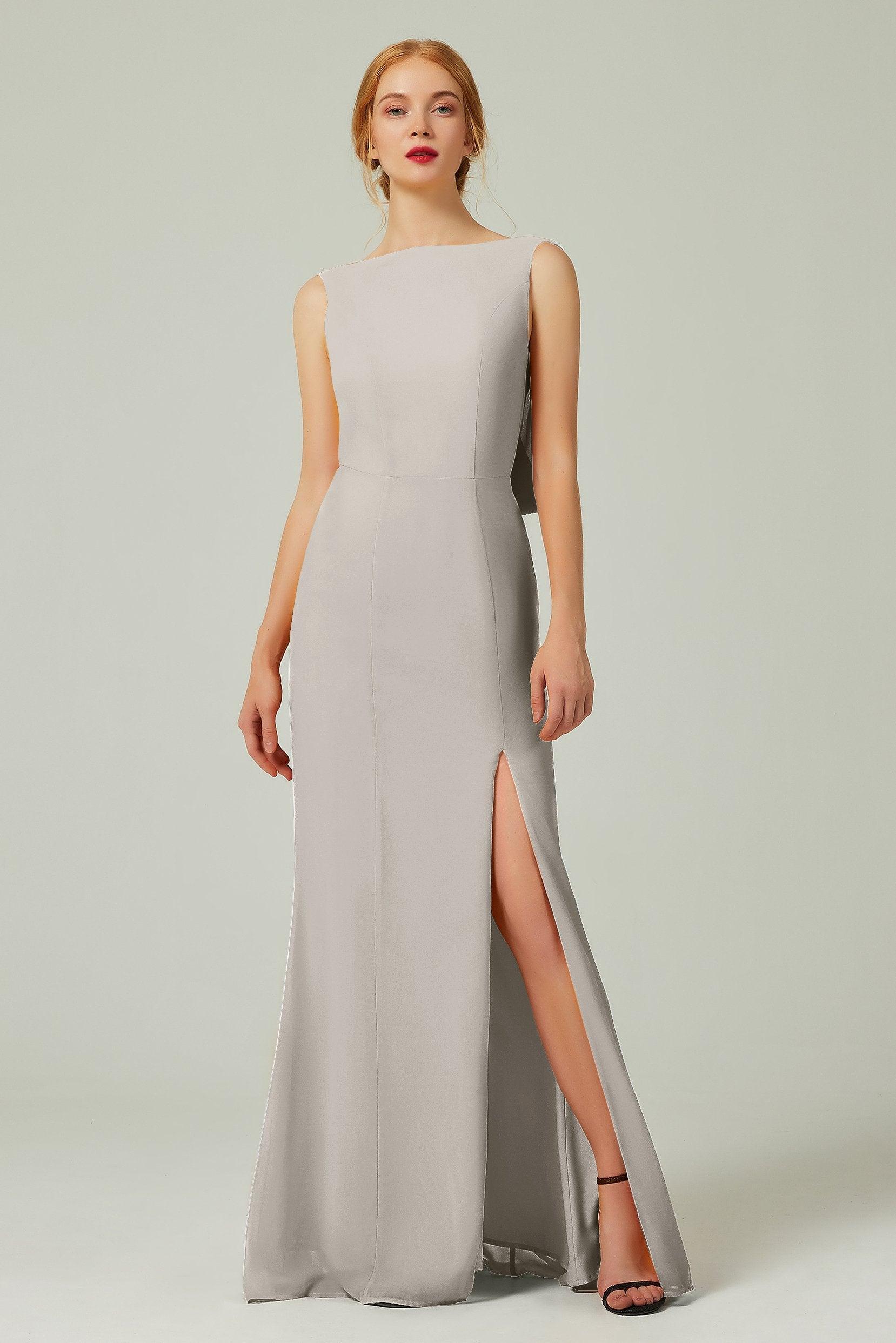 Sheath-Column Sweep-Brush Chiffon Bridesmaid Dress Formal Dresses CB0310PS - COCOMELODY