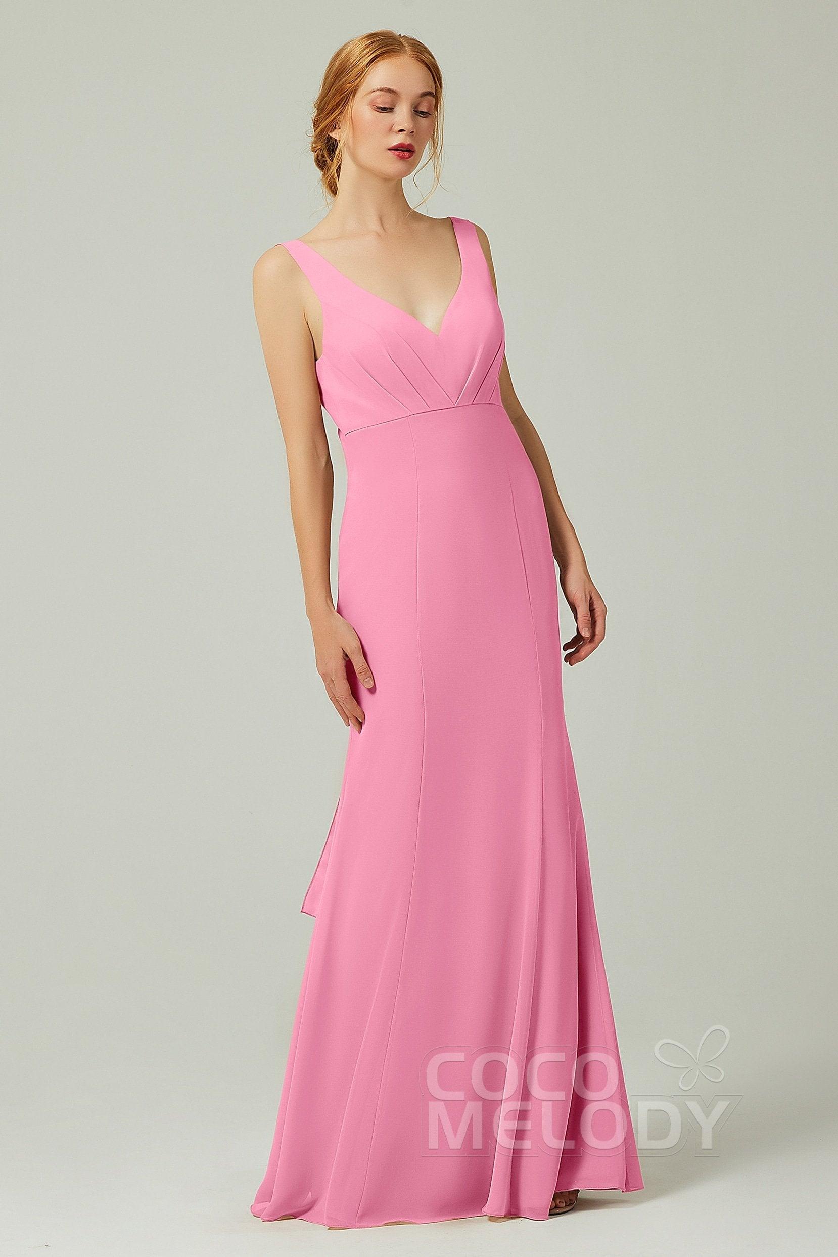 Sheath-Column Floor Length Chiffon Bridesmaid Dress CB0314 - COCOMELODY