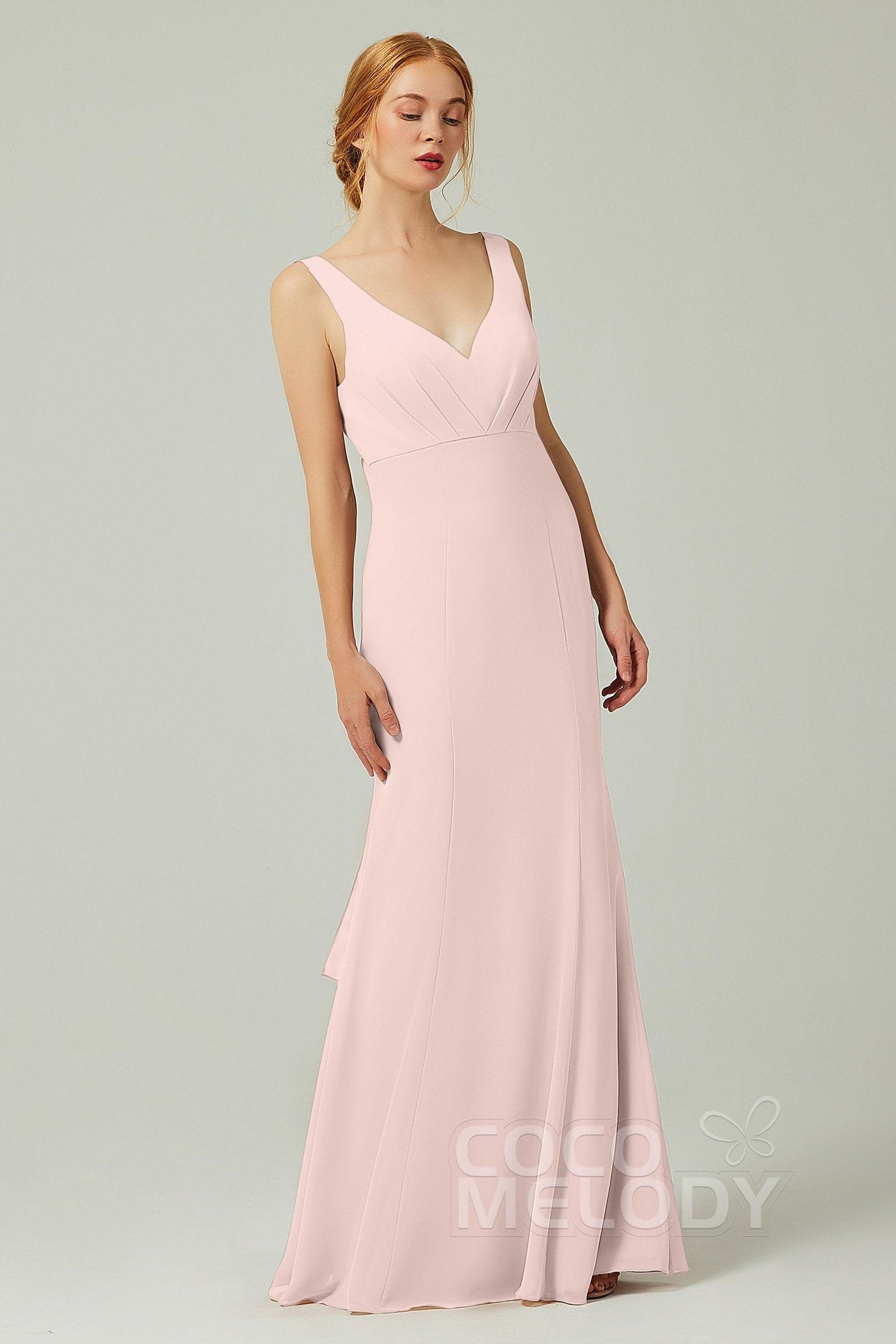 Sheath-Column Floor Length Chiffon Bridesmaid Dress CB0314 - COCOMELODY