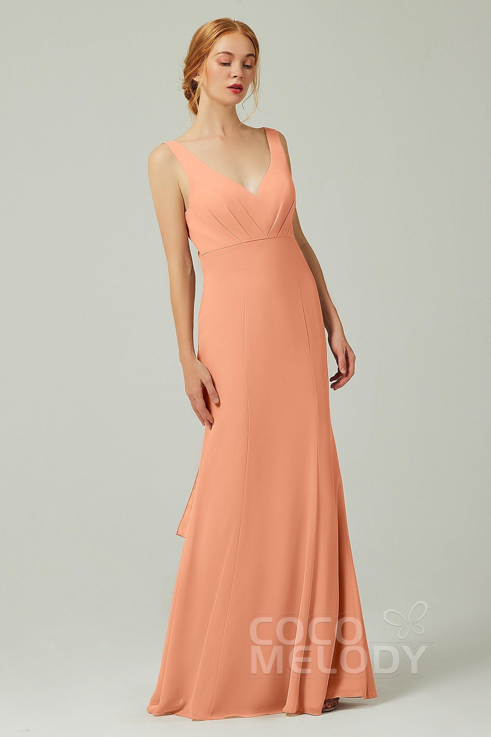 Sheath-Column Floor Length Chiffon Bridesmaid Dress CB0314 - COCOMELODY