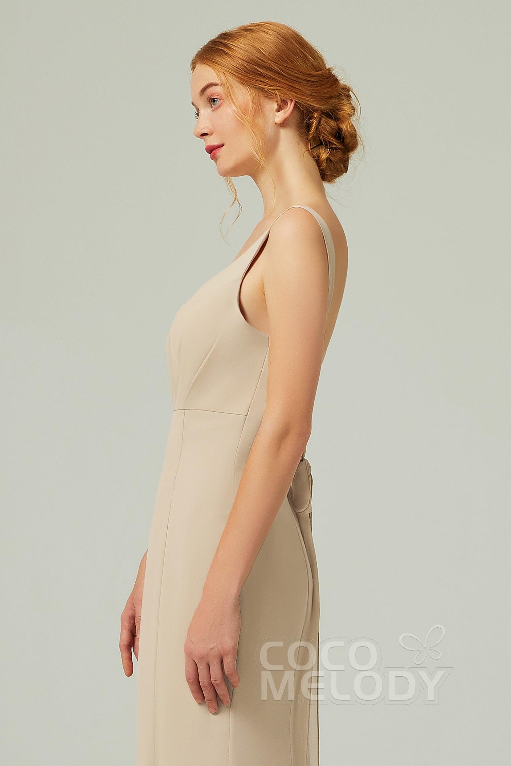 Sheath-Column Floor Length Chiffon Bridesmaid Dress CB0314 - COCOMELODY