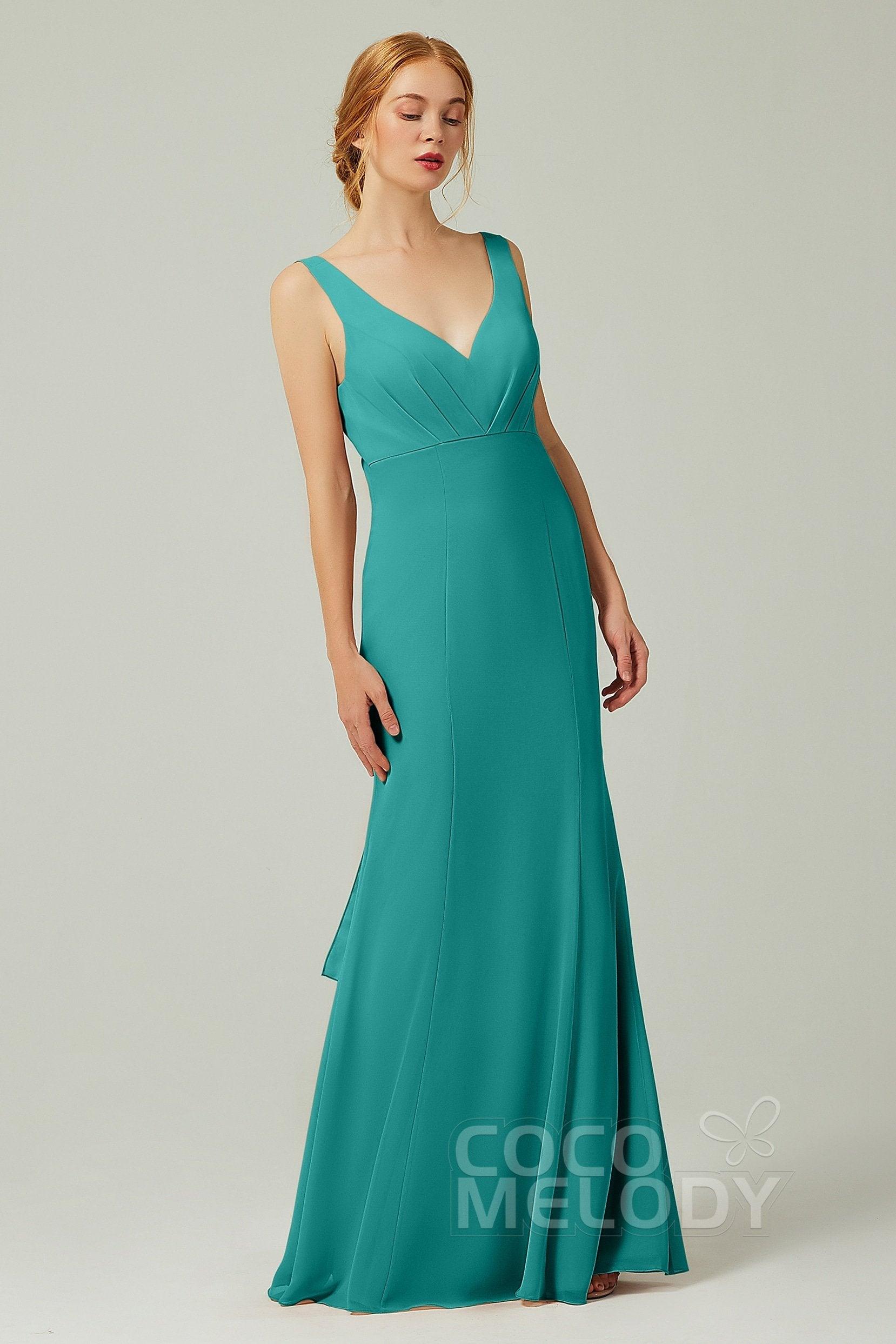 Sheath-Column Floor Length Chiffon Bridesmaid Dress CB0314 - COCOMELODY
