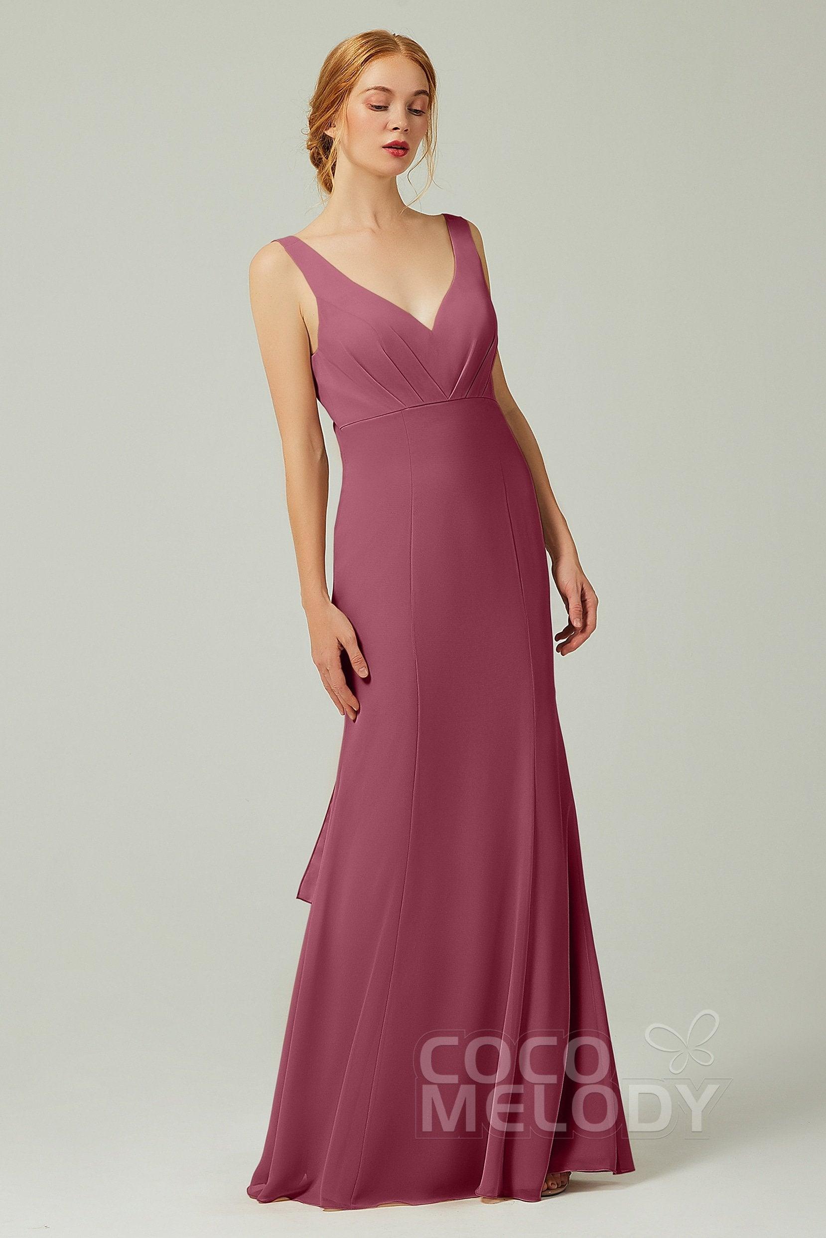 Sheath-Column Floor Length Chiffon Bridesmaid Dress CB0314 - COCOMELODY