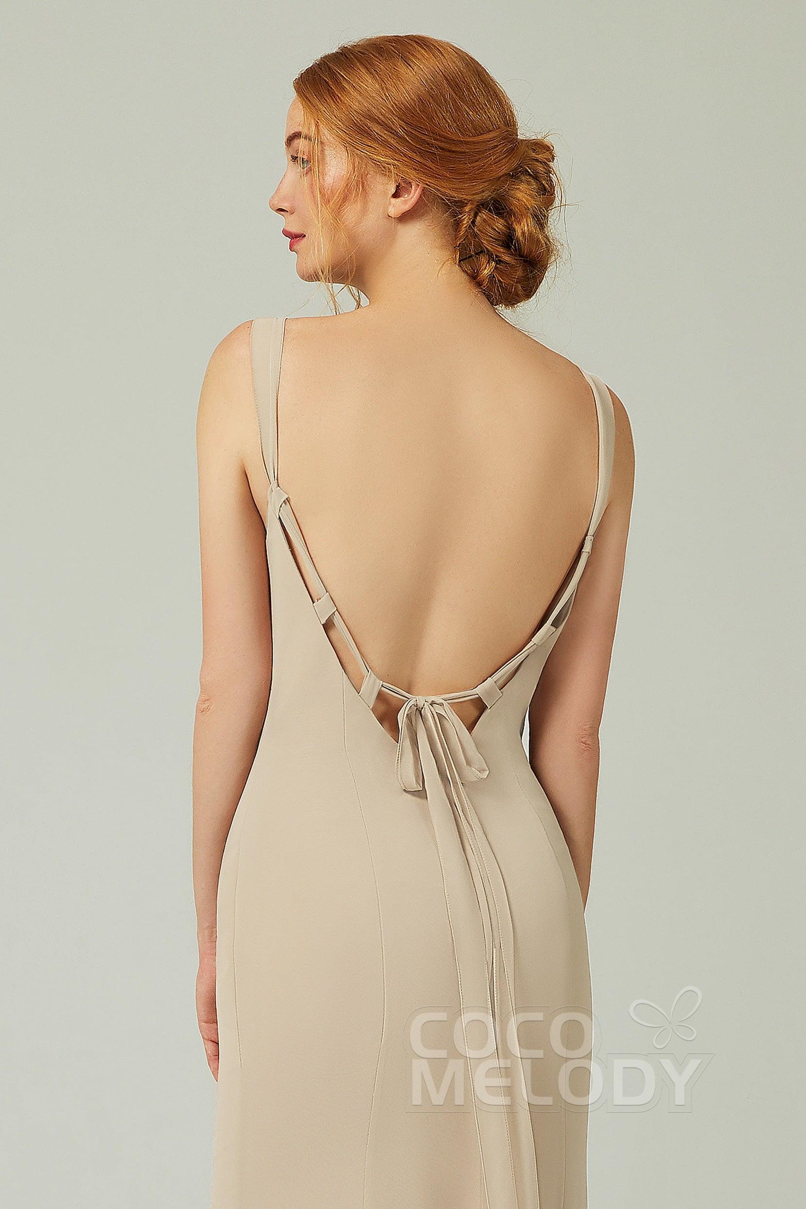 Sheath-Column Floor Length Chiffon Bridesmaid Dress CB0314 - COCOMELODY