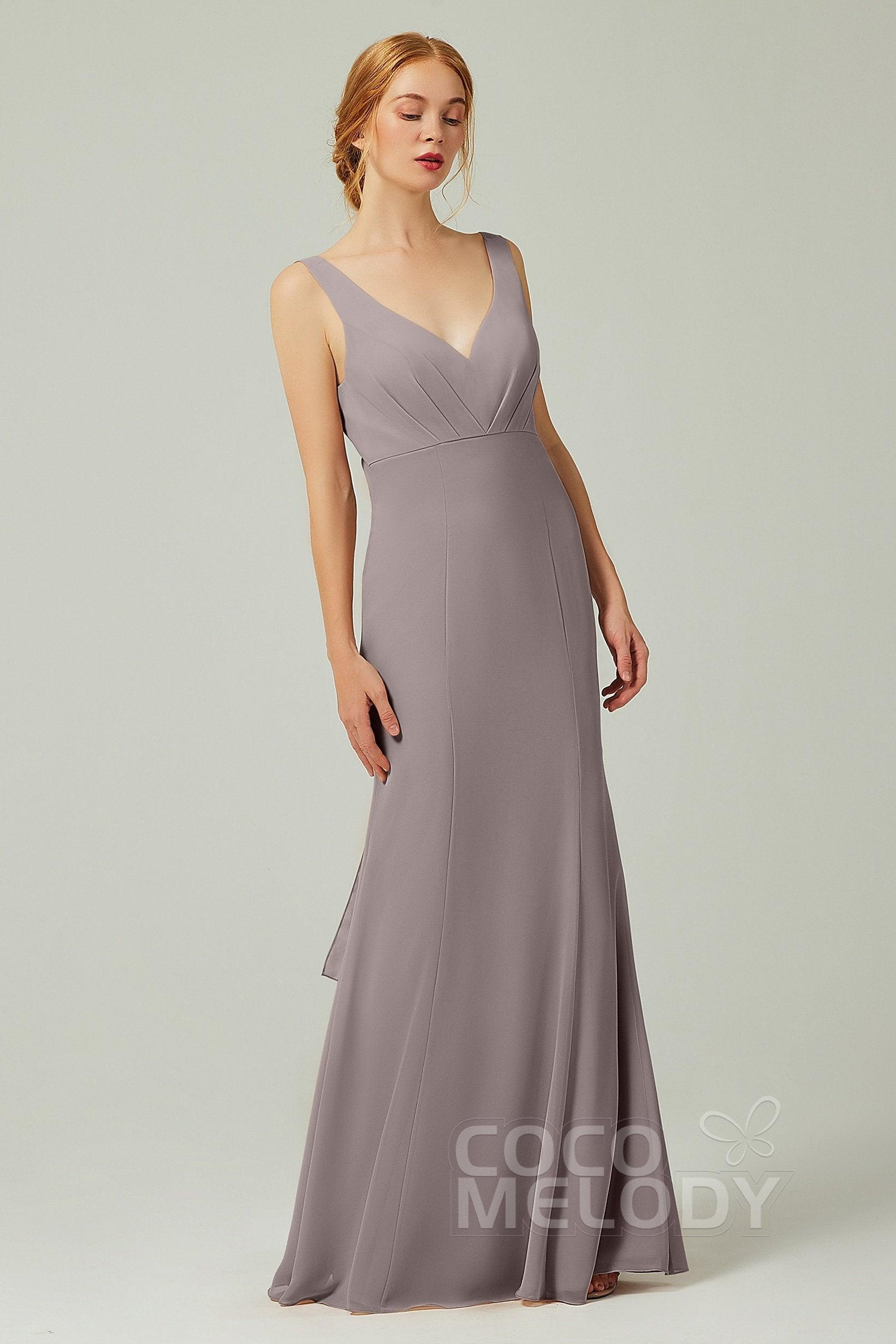Sheath-Column Floor Length Chiffon Bridesmaid Dress CB0314 - COCOMELODY