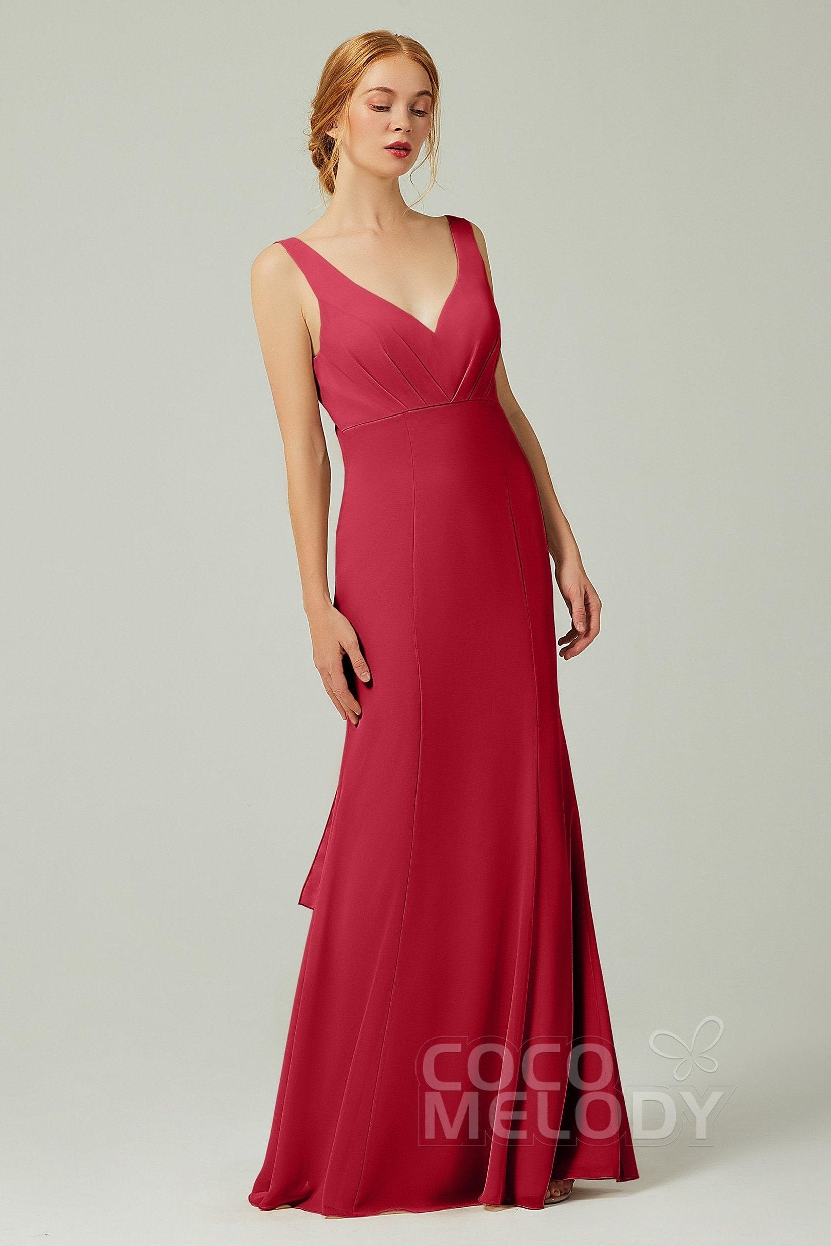 Sheath-Column Floor Length Chiffon Bridesmaid Dress CB0314 - COCOMELODY