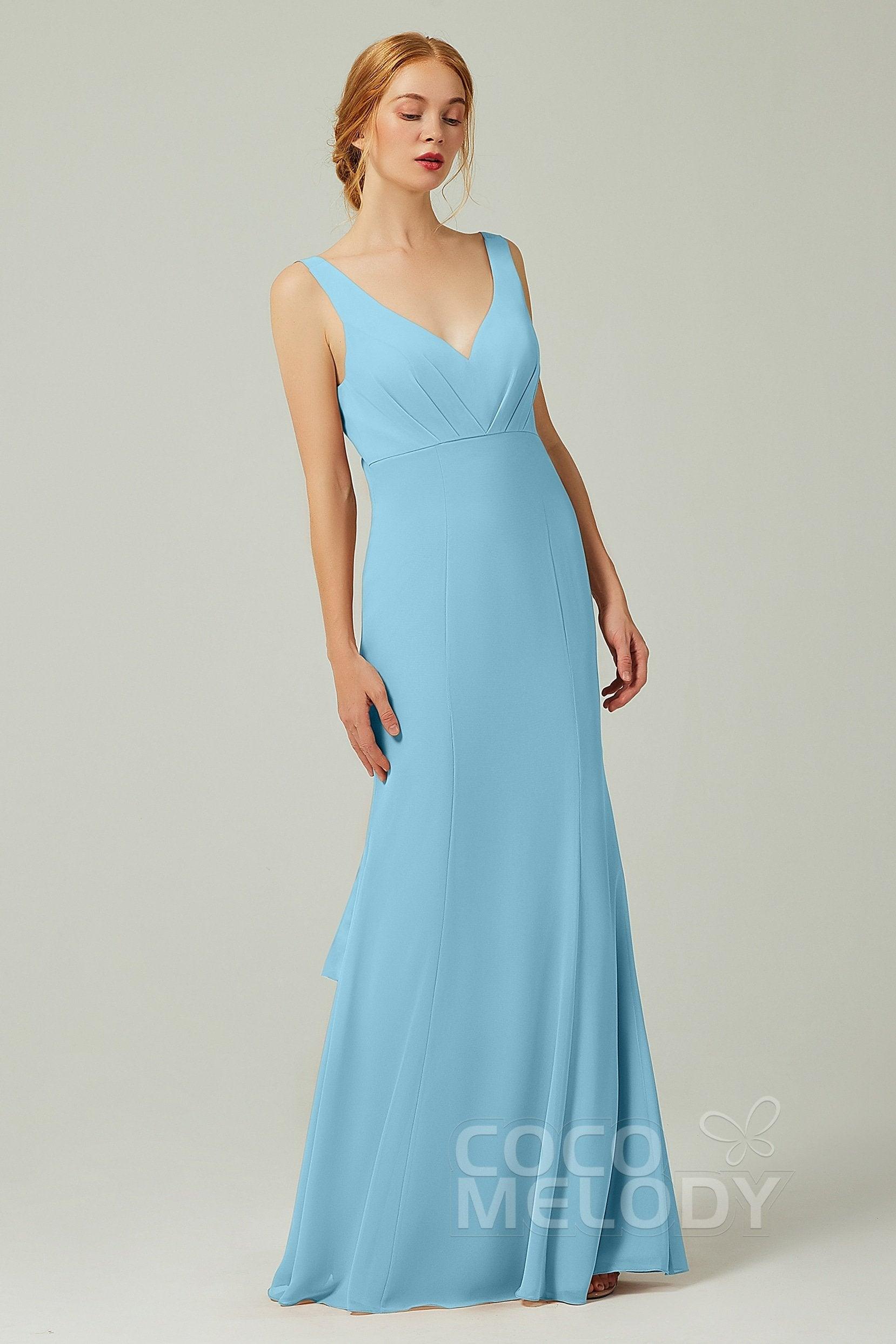 Sheath-Column Floor Length Chiffon Bridesmaid Dress CB0314 - COCOMELODY