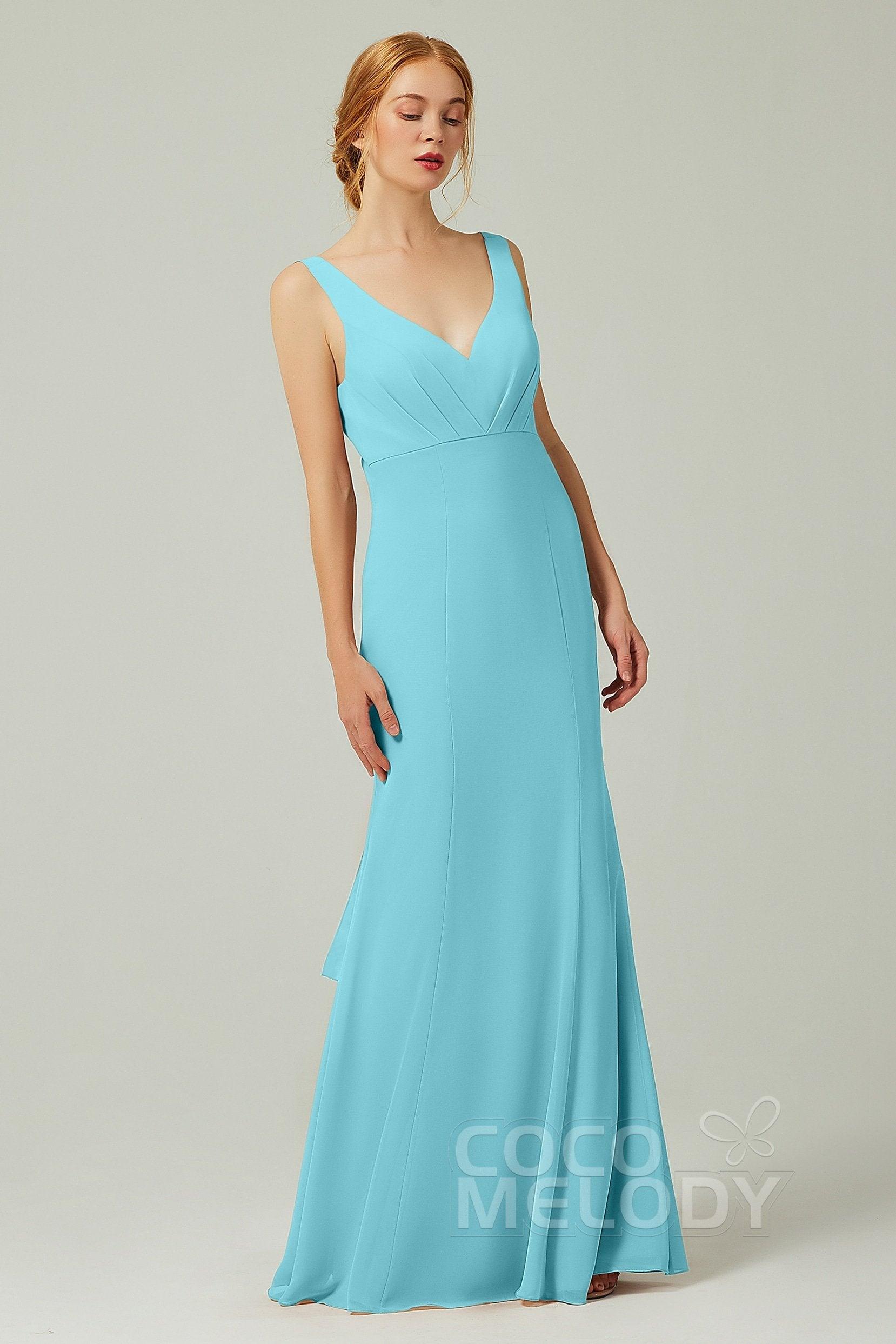 Sheath-Column Floor Length Chiffon Bridesmaid Dress CB0314 - COCOMELODY
