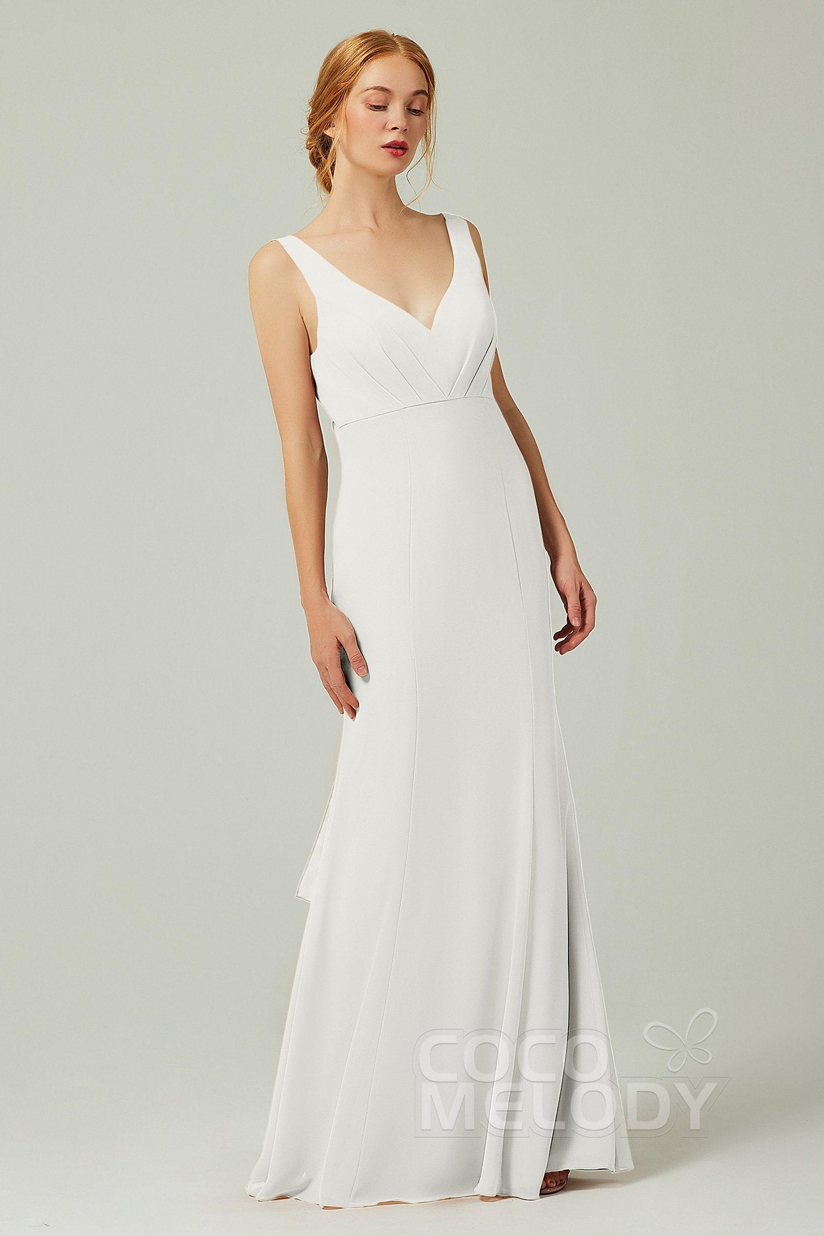 Sheath-Column Floor Length Chiffon Bridesmaid Dress CB0314 - COCOMELODY
