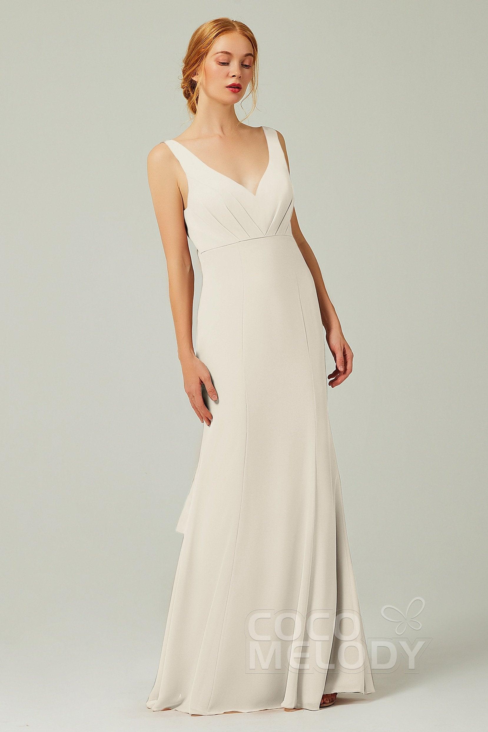 Sheath-Column Floor Length Chiffon Bridesmaid Dress CB0314 - COCOMELODY