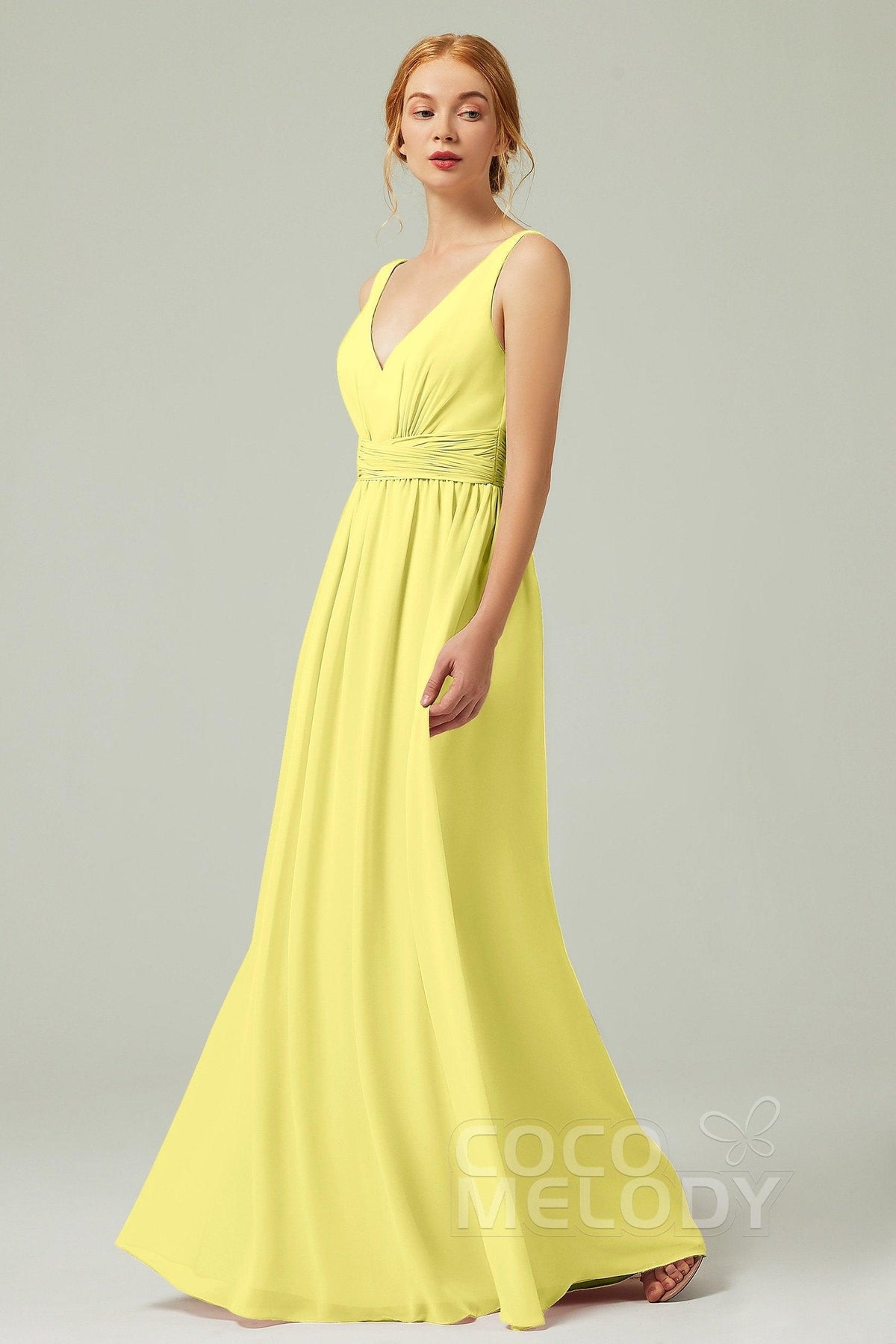 A-Line Floor Length Chiffon Bridesmaid Dress CB0318 - COCOMELODY