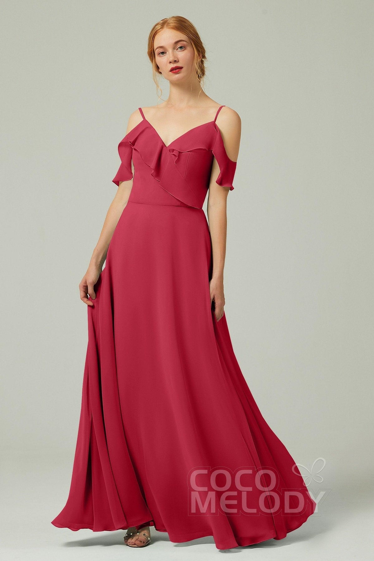 A-Line Floor Length Chiffon Bridesmaid Dress CB0326 - COCOMELODY
