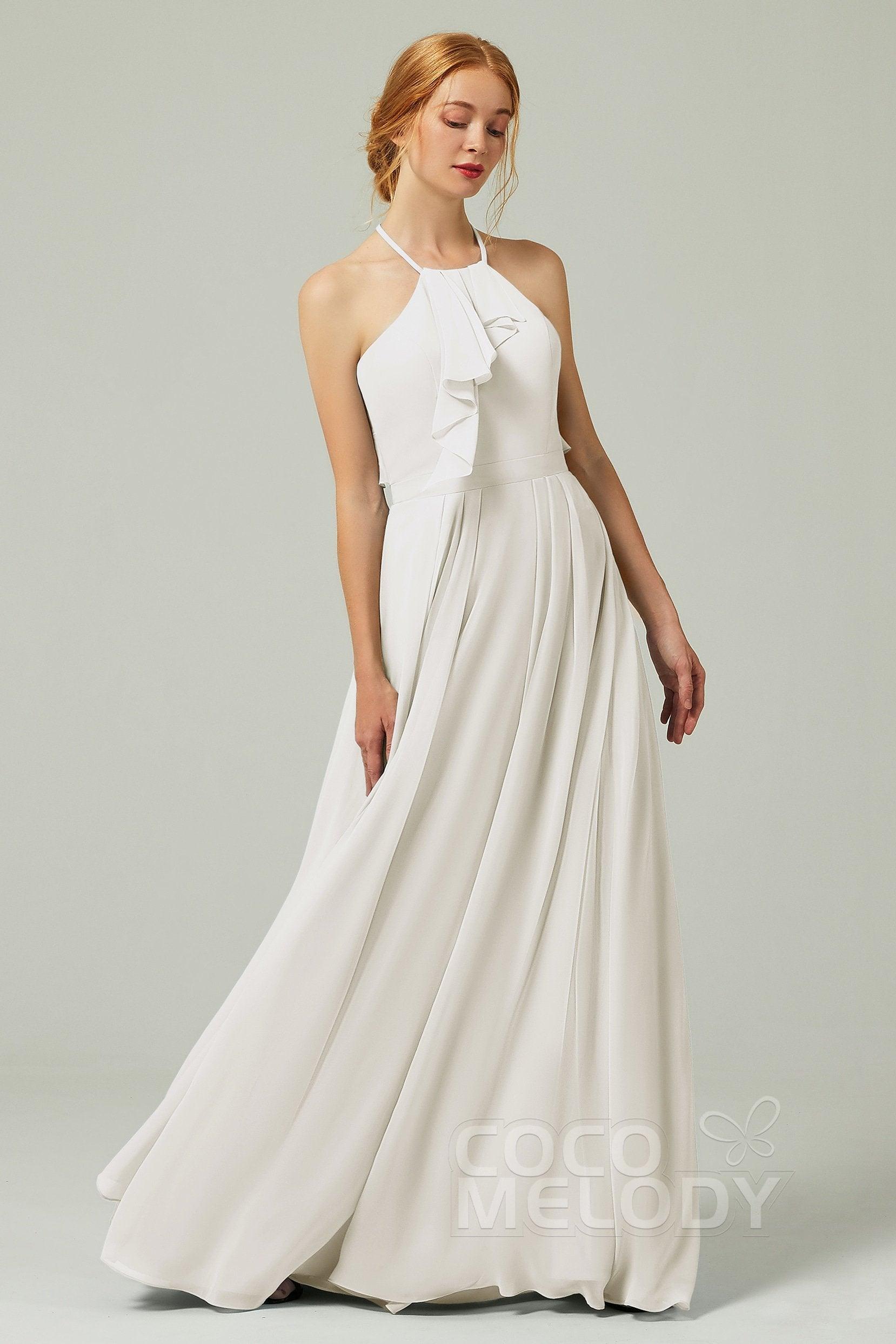 A-Line Floor Length Chiffon Bridesmaid Dress CB0328 - COCOMELODY