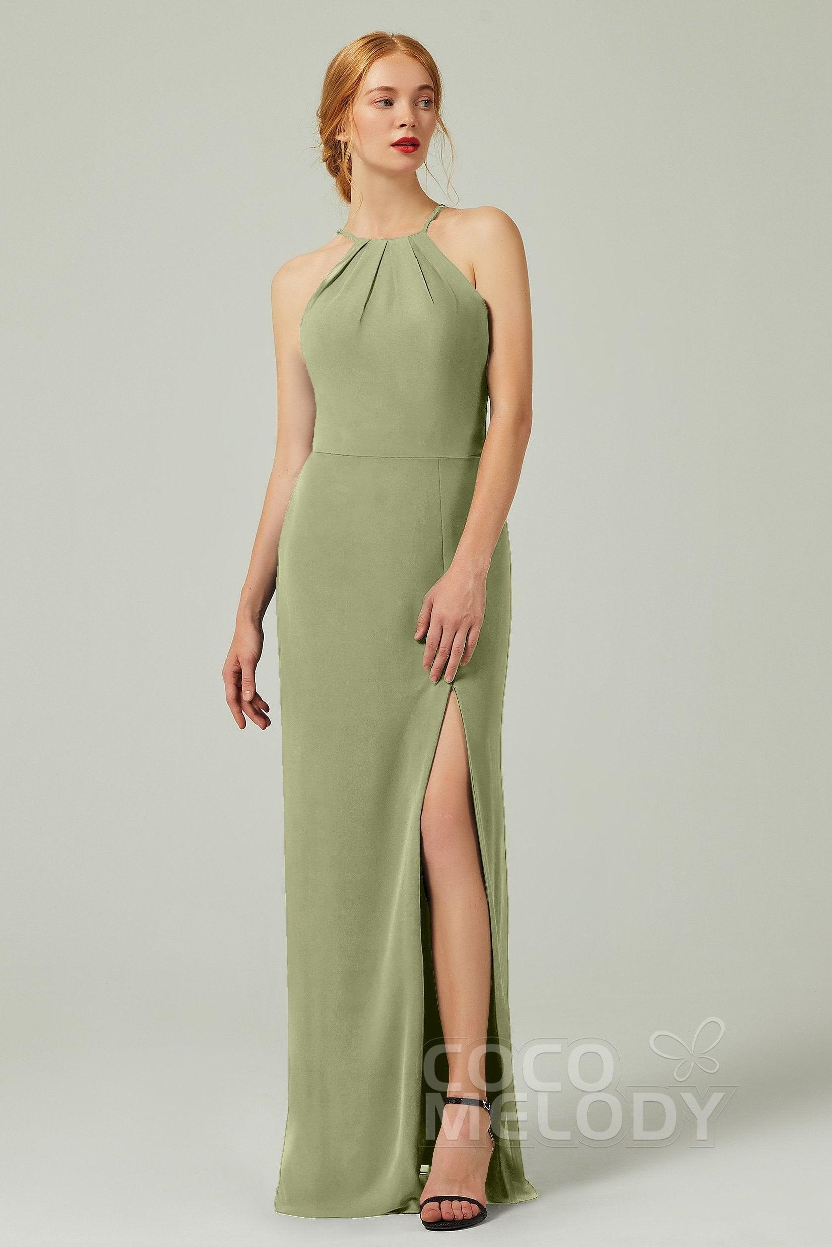 Sheath-Column Floor Length Chiffon Bridesmaid Dress Formal Dresses CB0337 - COCOMELODY