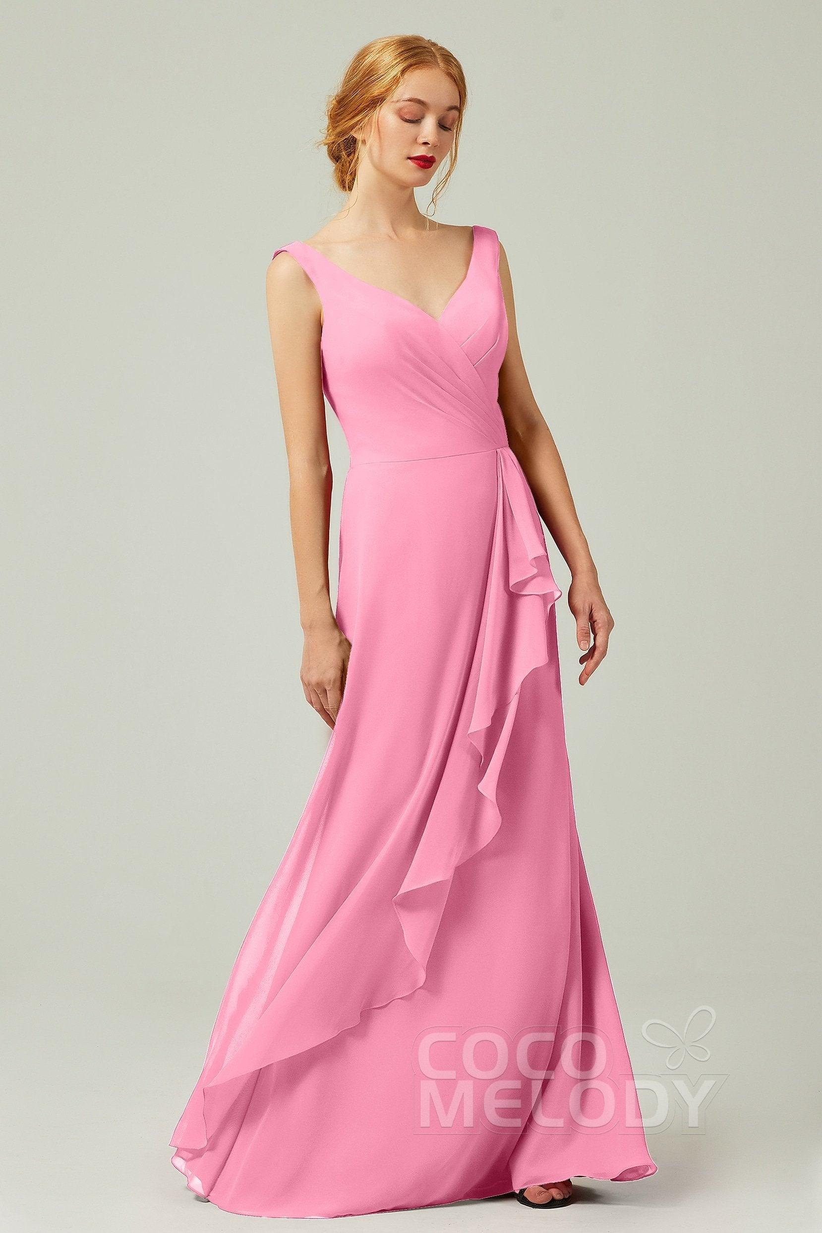 Sheath-Column Floor Length Chiffon Bridesmaid Dress Formal Dresses CB0344PS - COCOMELODY