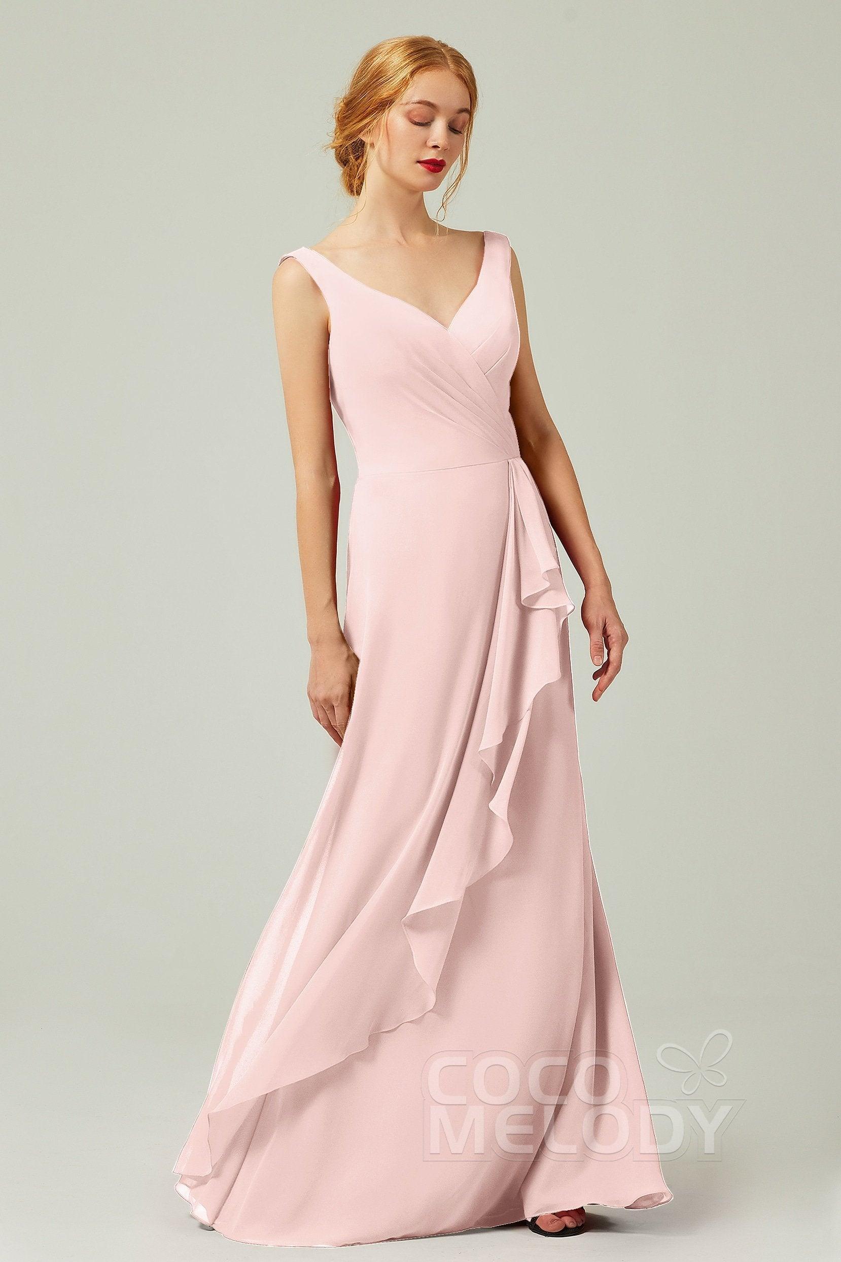 Sheath-Column Floor Length Chiffon Bridesmaid Dress Formal Dresses CB0344PS - COCOMELODY