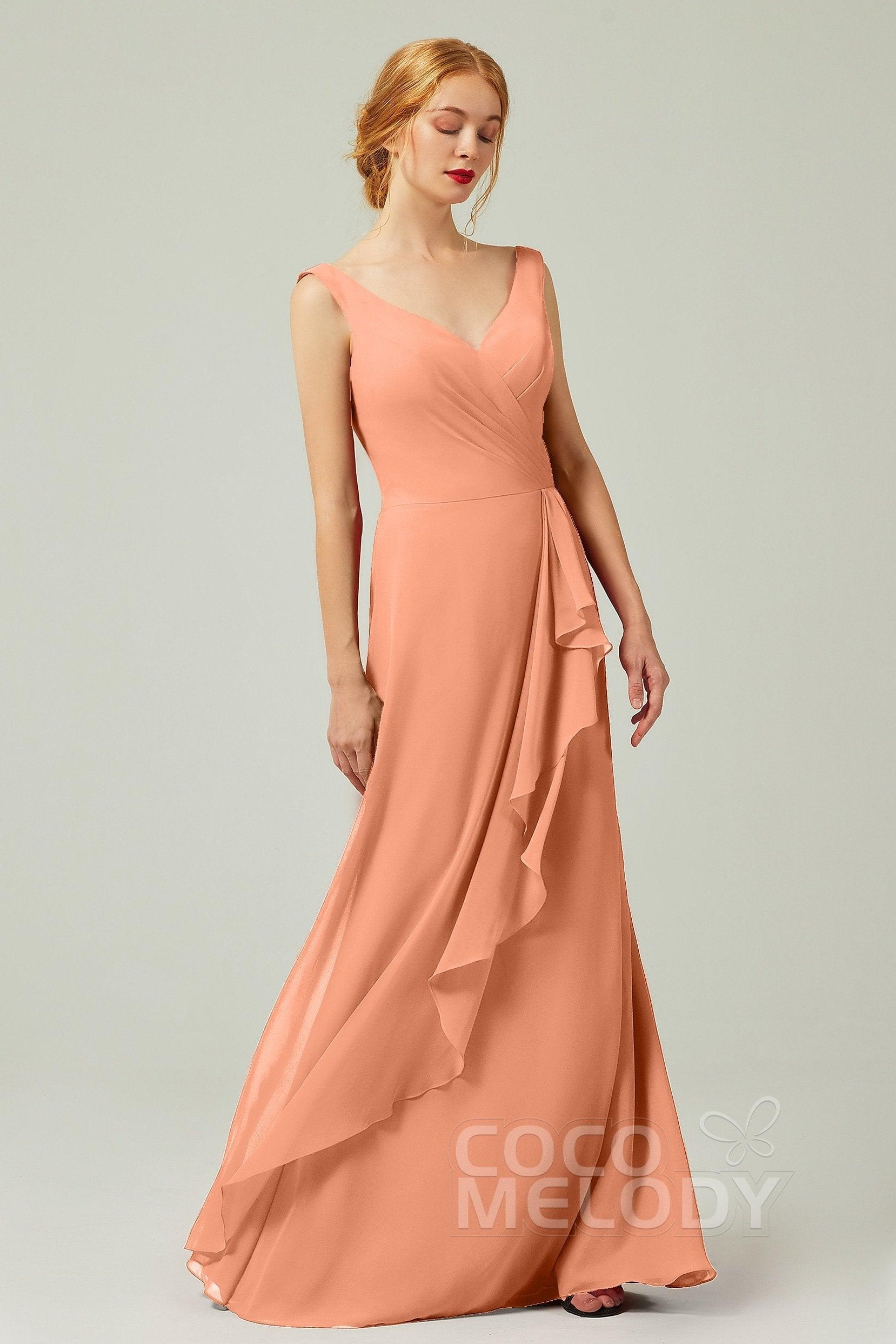 Sheath-Column Floor Length Chiffon Bridesmaid Dress Formal Dresses CB0344PS - COCOMELODY