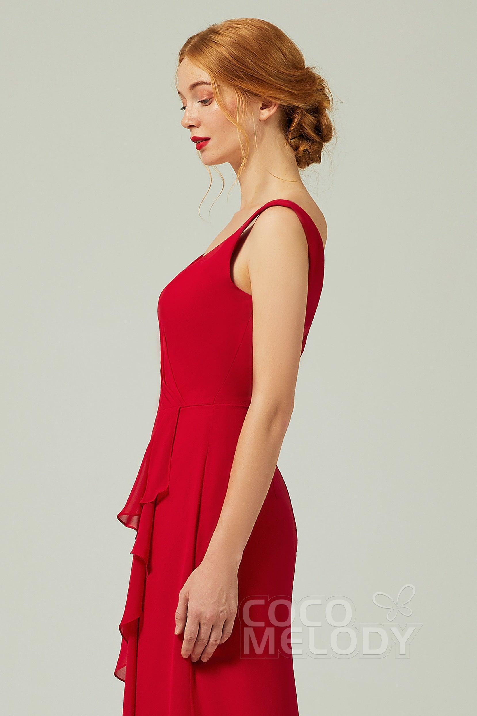 Sheath-Column Floor Length Chiffon Bridesmaid Dress Formal Dresses CB0344PS - COCOMELODY