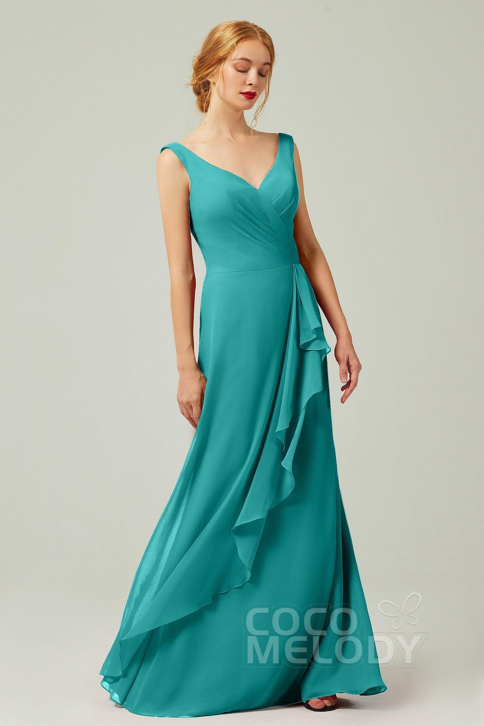 Sheath-Column Floor Length Chiffon Bridesmaid Dress Formal Dresses CB0344PS - COCOMELODY