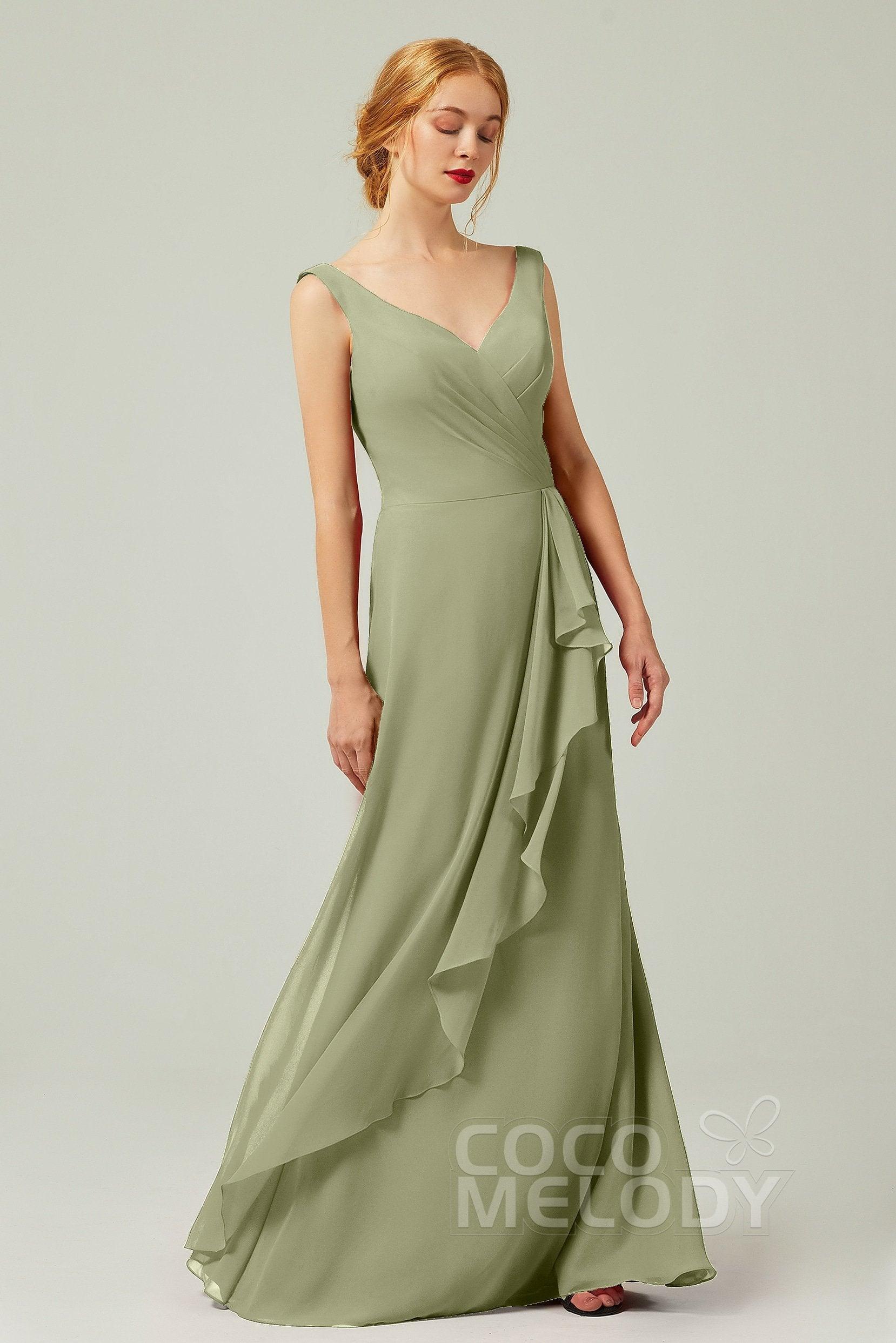 Sheath-Column Floor Length Chiffon Bridesmaid Dress Formal Dresses CB0344PS - COCOMELODY
