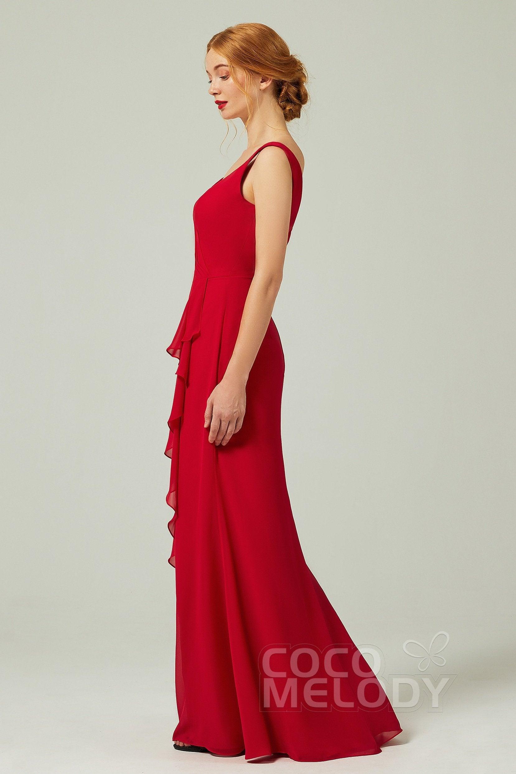 Sheath-Column Floor Length Chiffon Bridesmaid Dress Formal Dresses CB0344PS - COCOMELODY